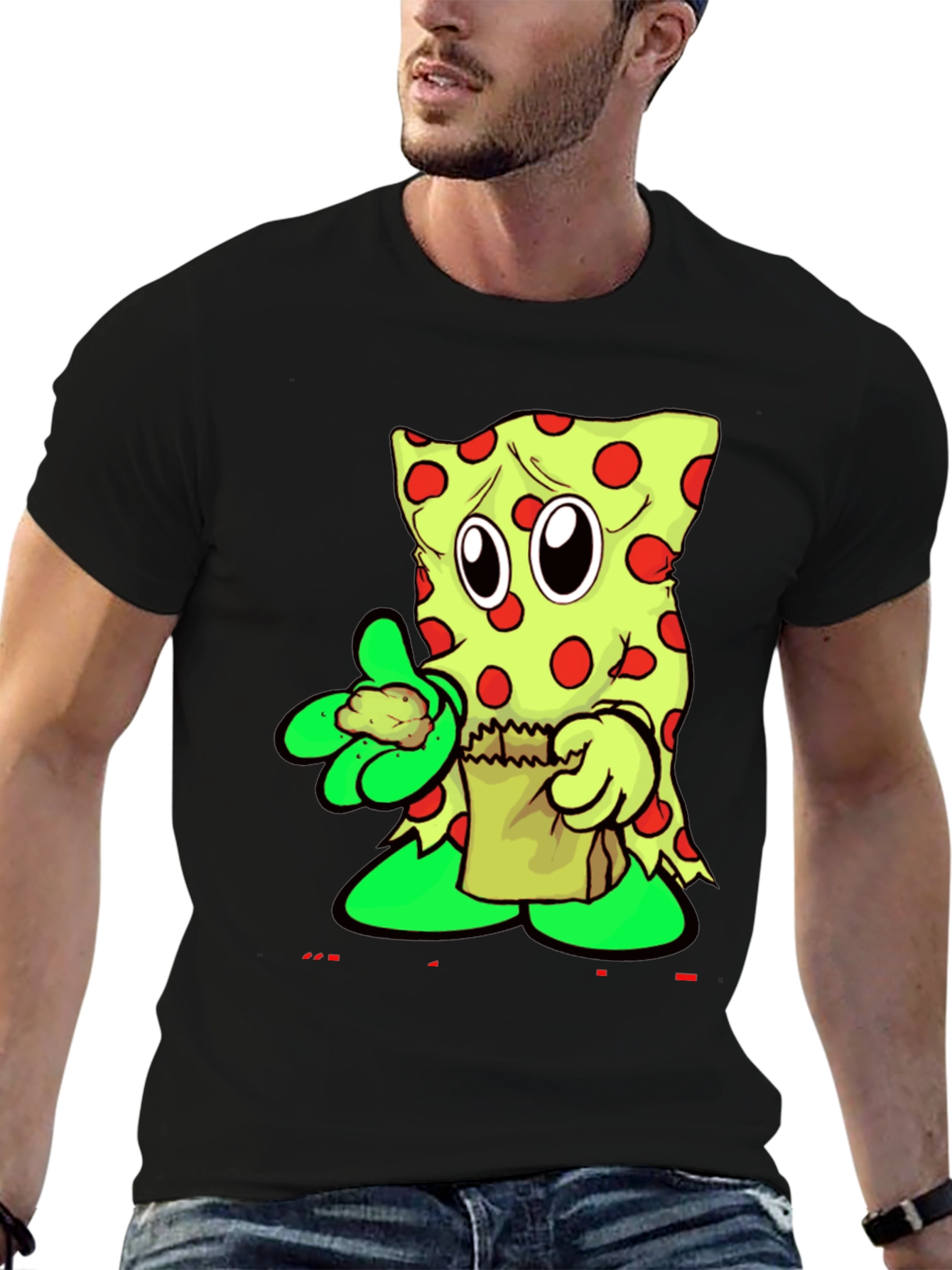 Funny Cartoon Pizza Slice Graphic T-Shirt