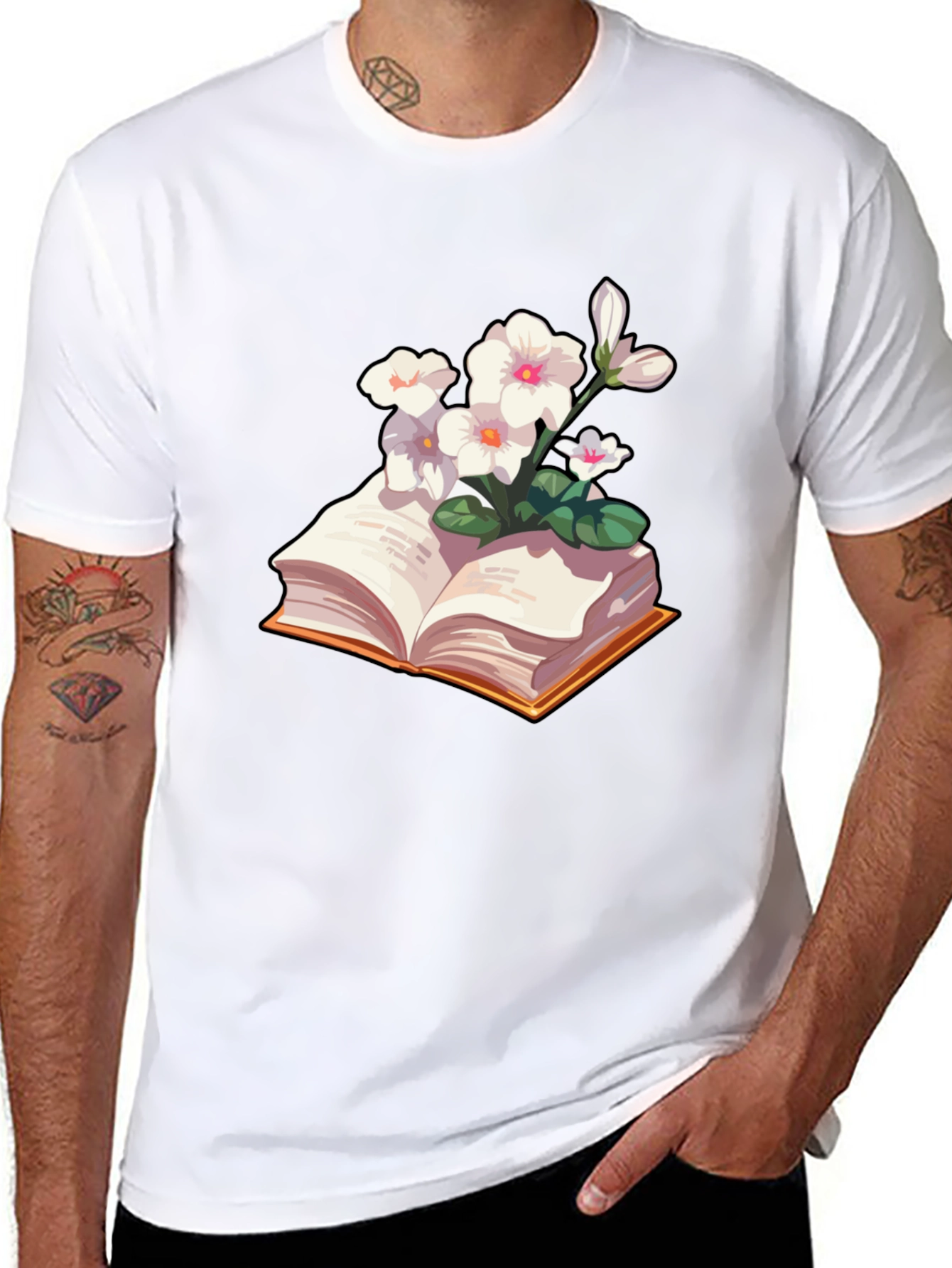Floral Bookworm T-Shirt - Black Cotton Blend