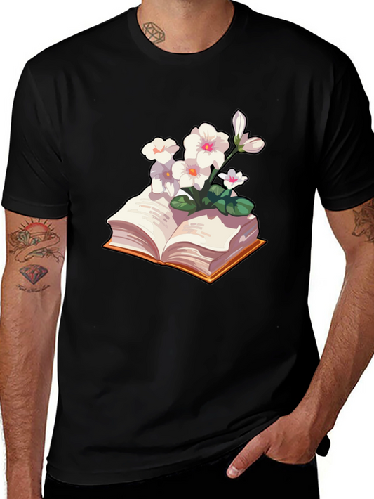 Floral Bookworm T-Shirt - Black Cotton Blend
