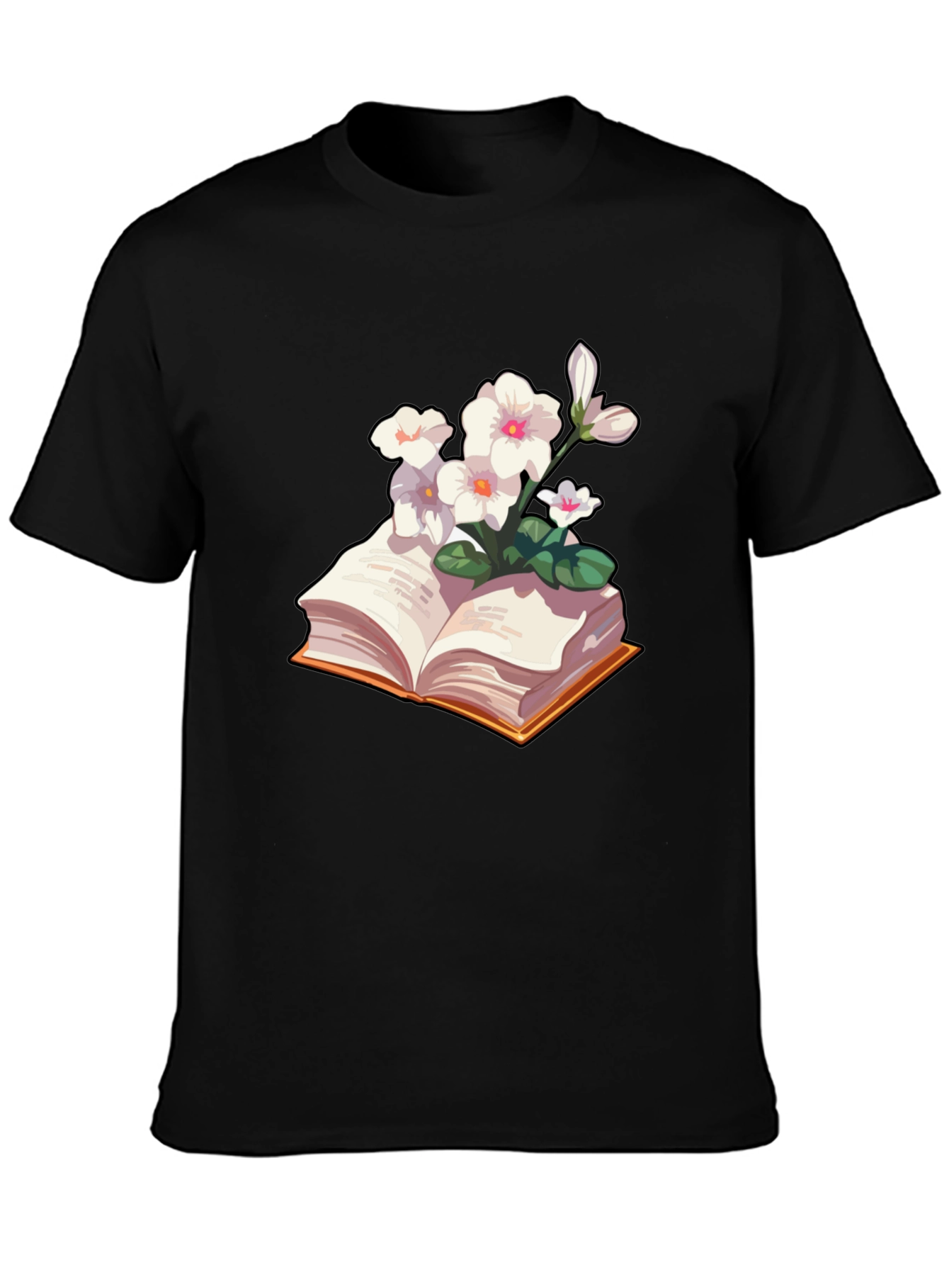 Floral Bookworm T-Shirt - Black Cotton Blend