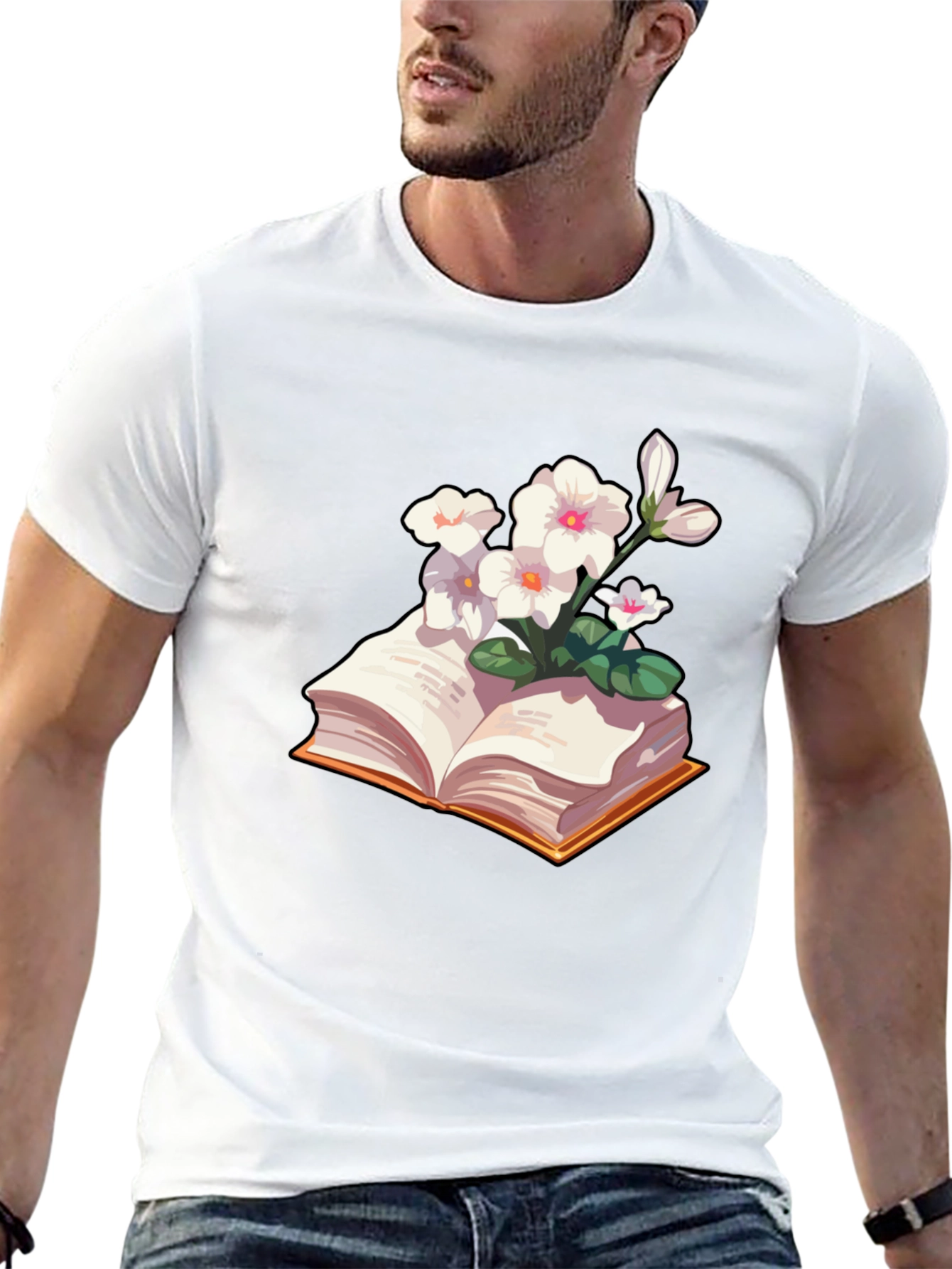 Floral Bookworm T-Shirt - Black Cotton Blend