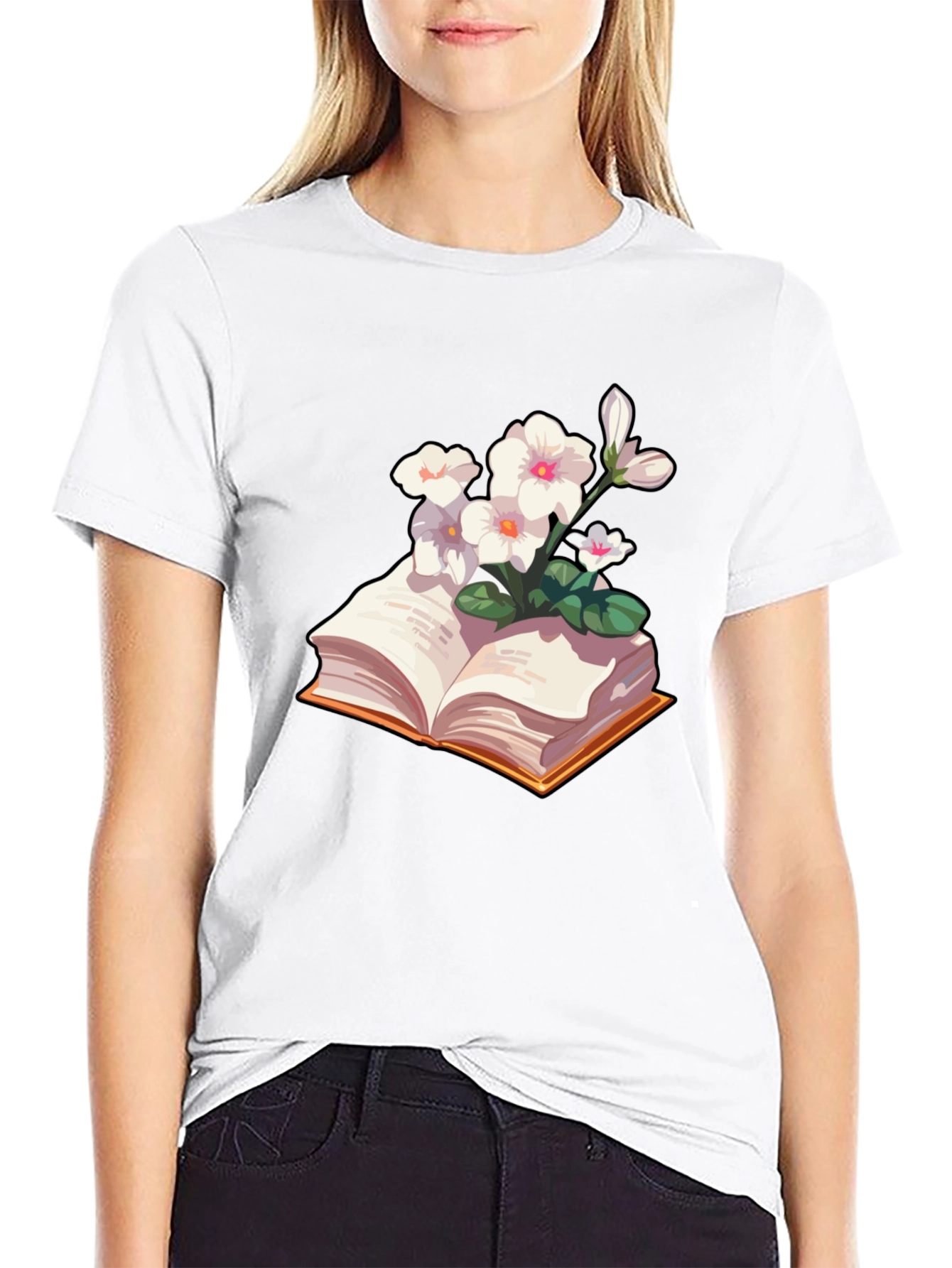 Floral Bookworm T-Shirt - Black Cotton Blend