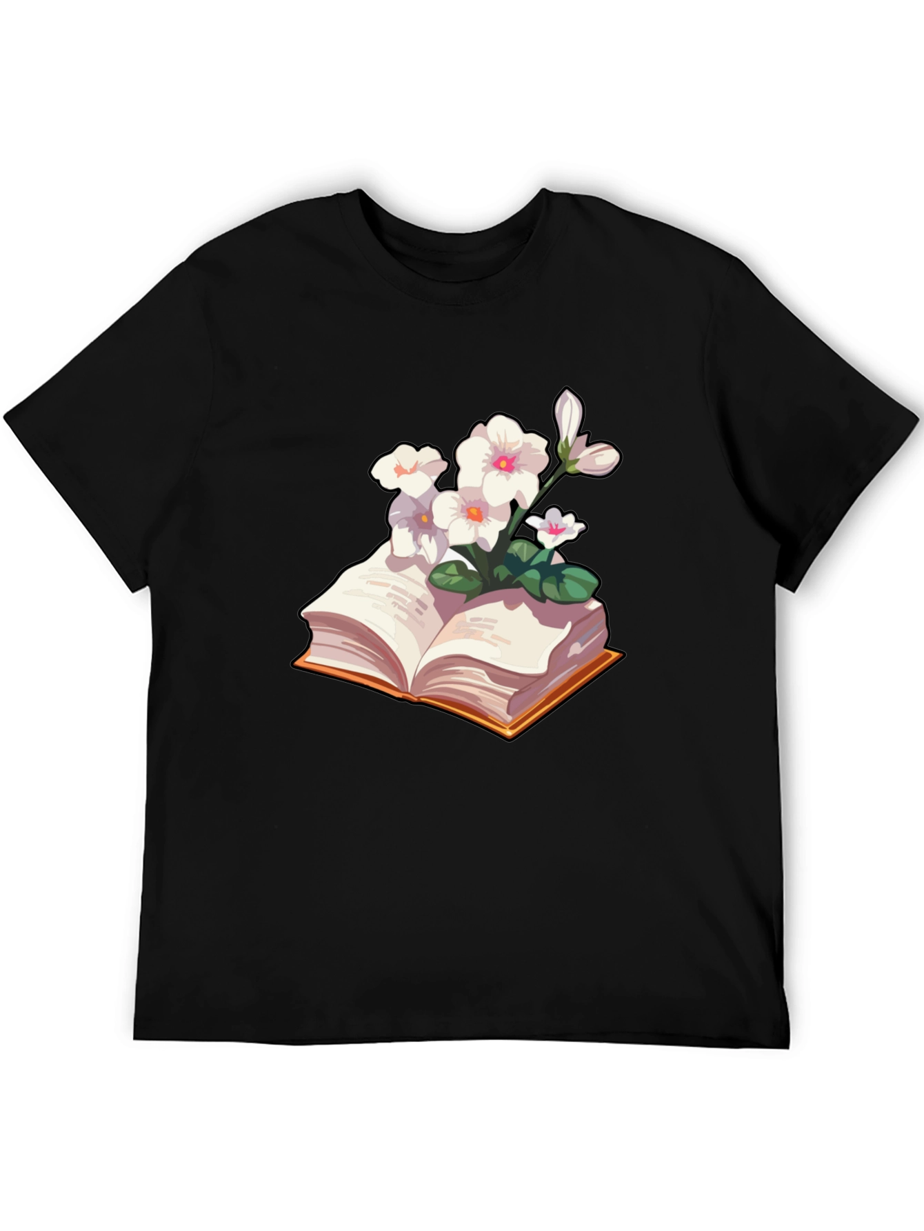 Floral Bookworm T-Shirt - Black Cotton Blend