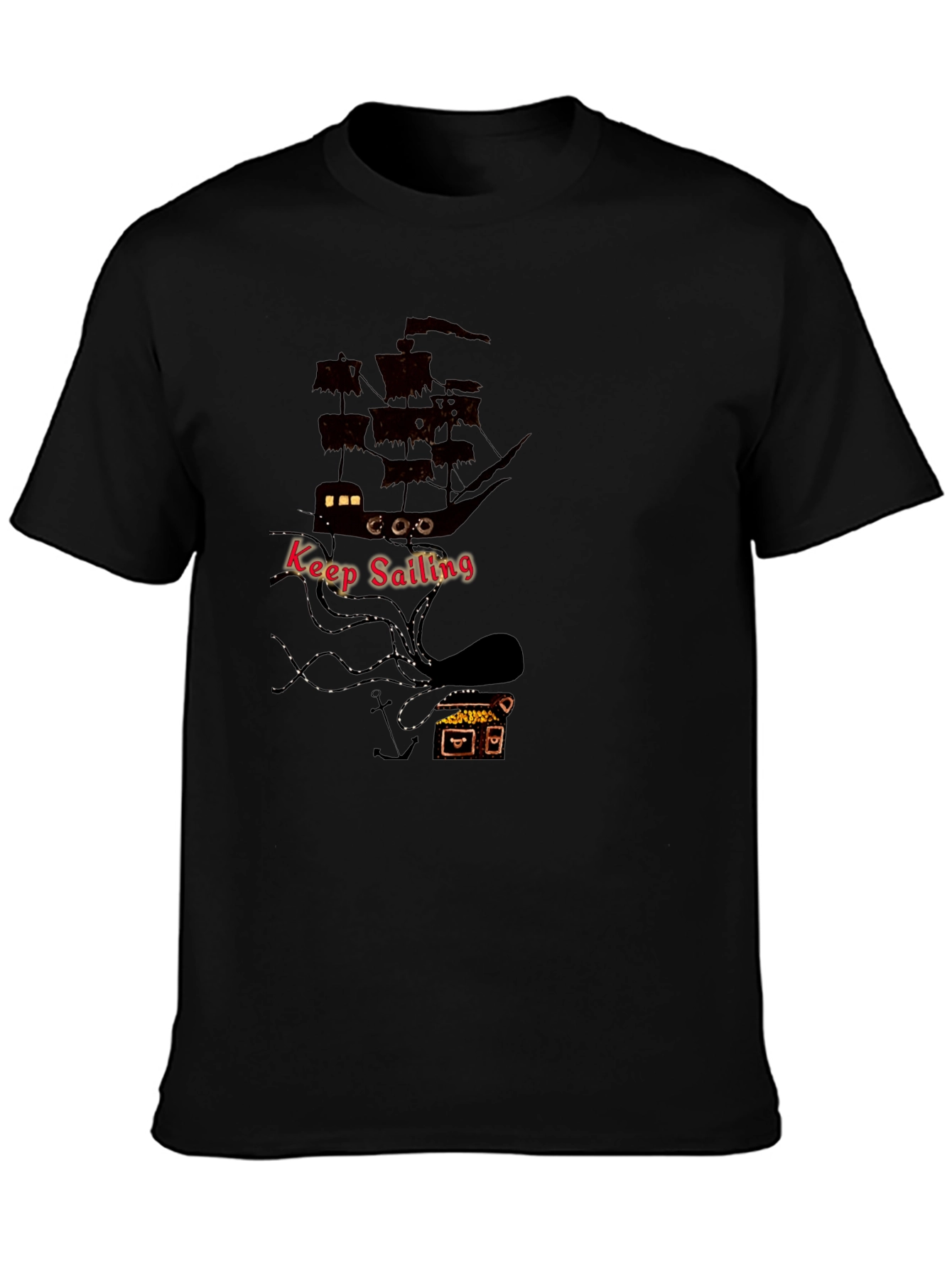 Keep Sailing Mens Black Graphic T-Shirt