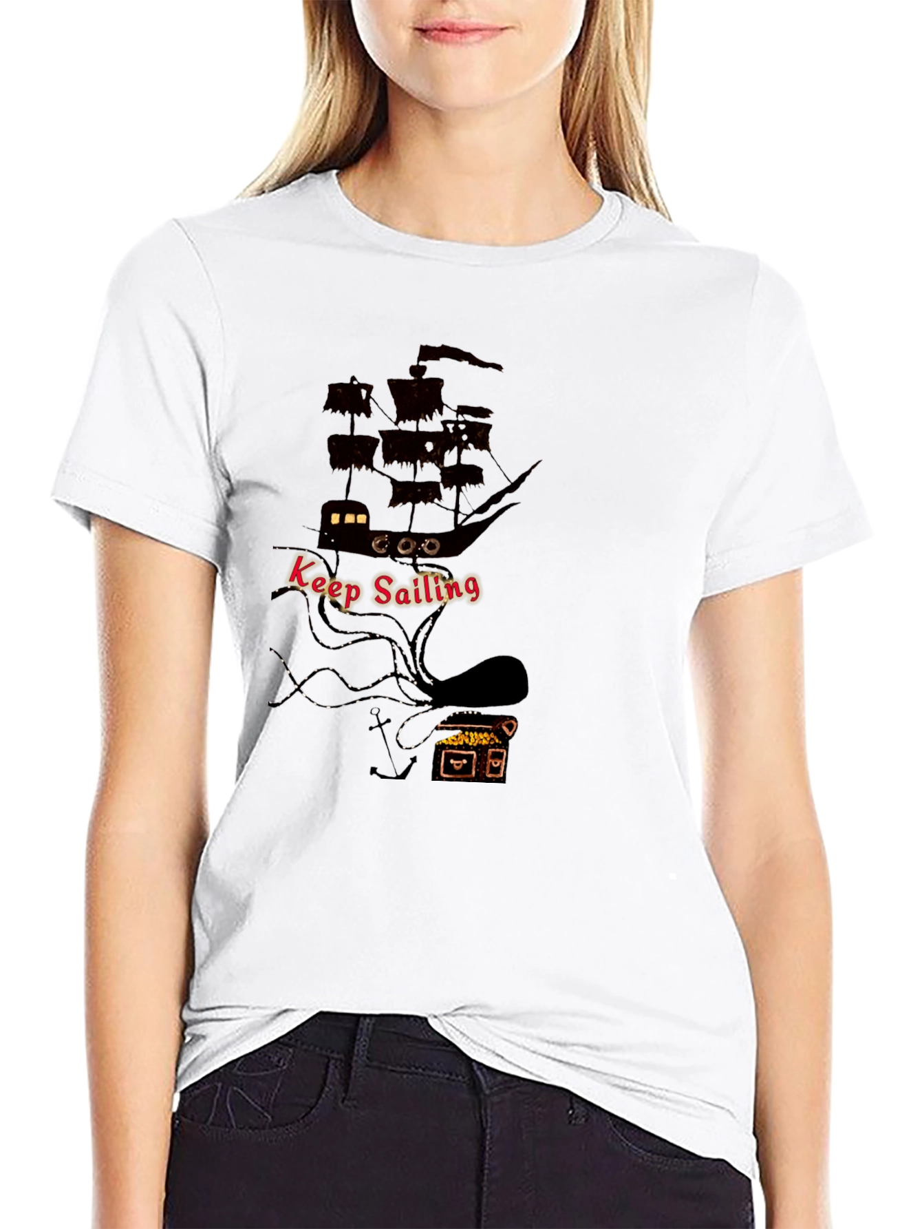 Keep Sailing Mens Black Graphic T-Shirt
