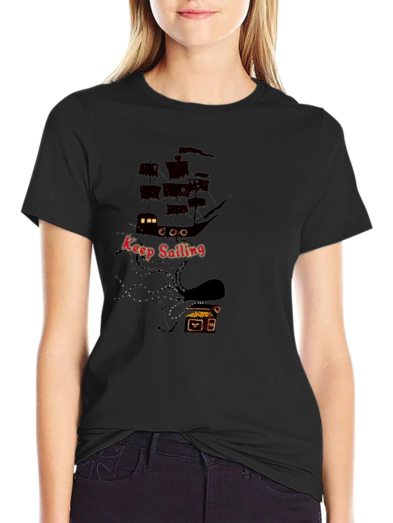 Keep Sailing Mens Black Graphic T-Shirt