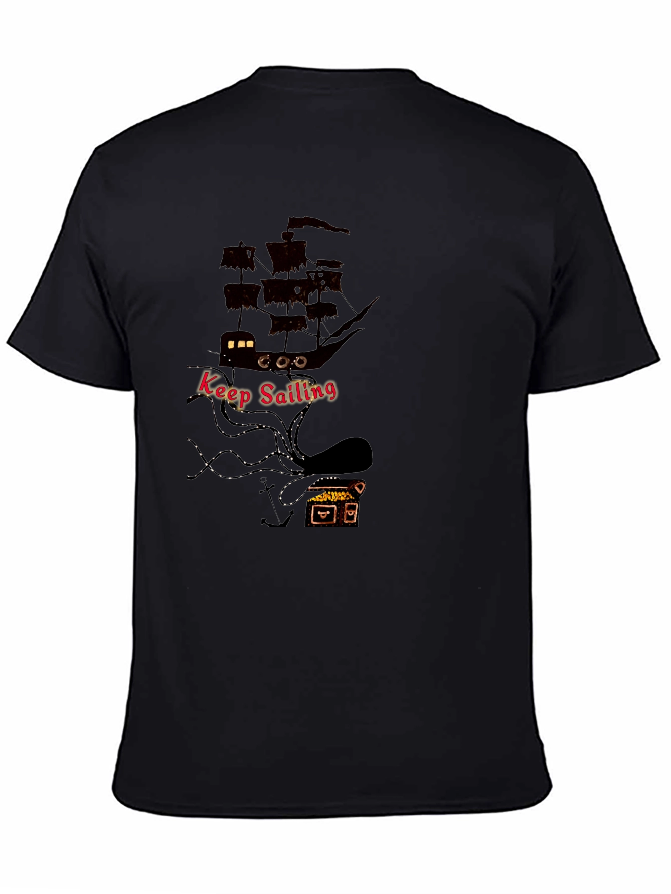 Keep Sailing Mens Black Graphic T-Shirt