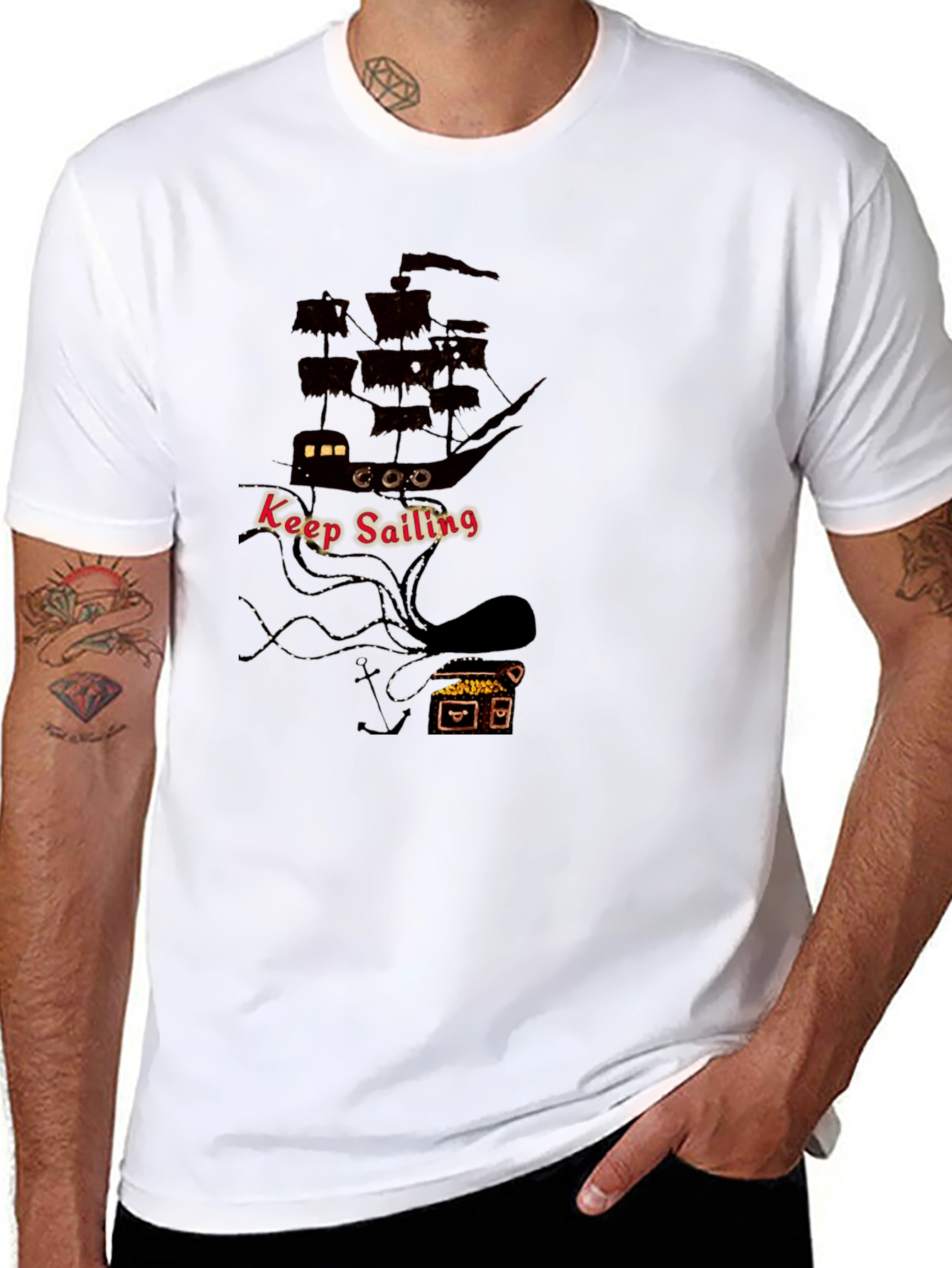 Keep Sailing Mens Black Graphic T-Shirt