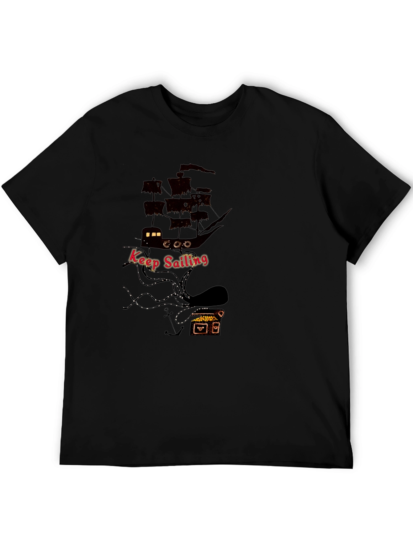 Keep Sailing Mens Black Graphic T-Shirt