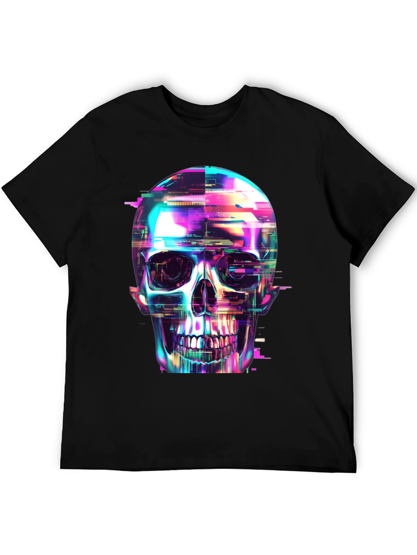 Cyberpunk Skull Graphic Tee - Black Cotton T-Shirt