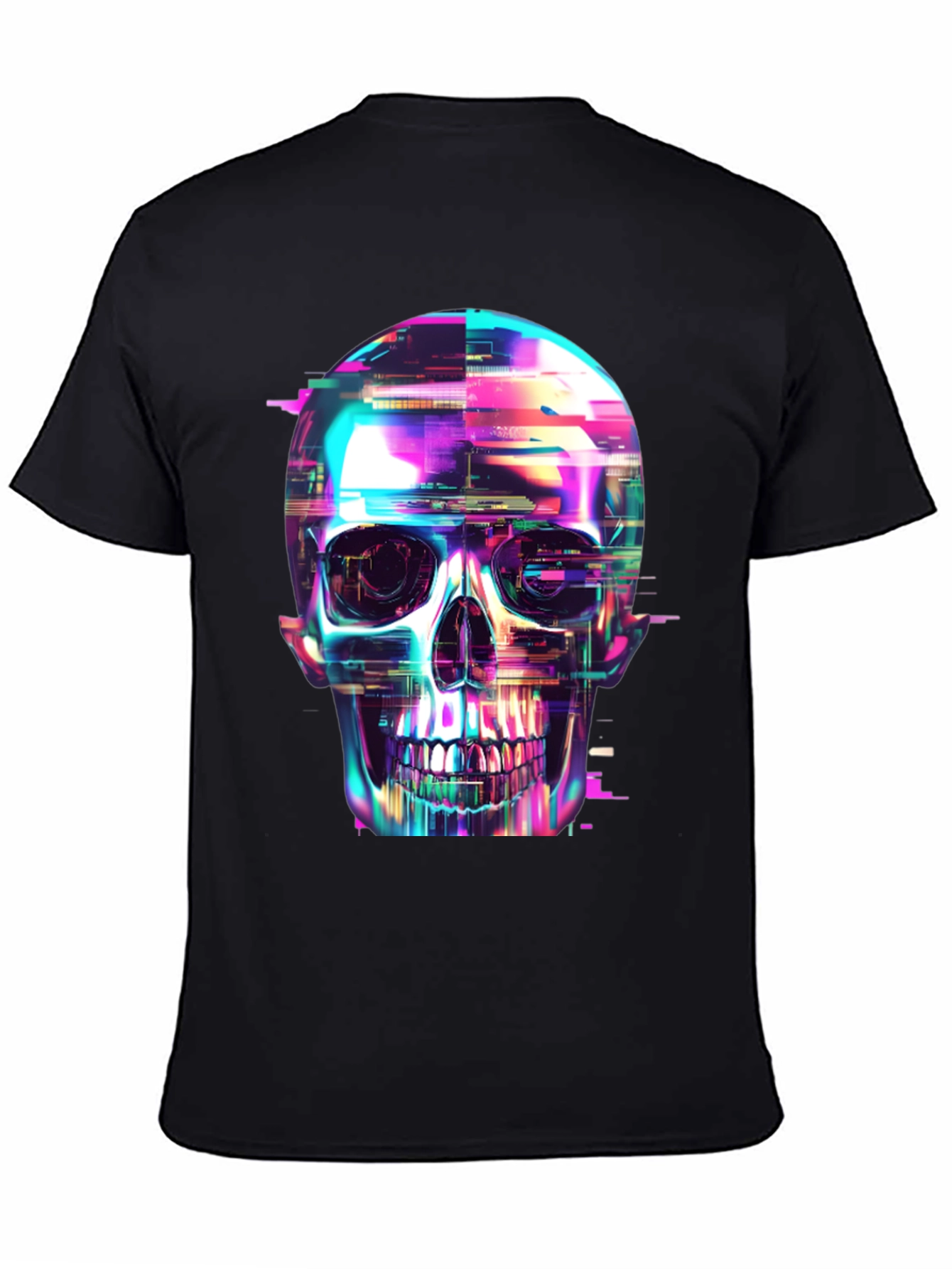 Cyberpunk Skull Graphic Tee - Black Cotton T-Shirt