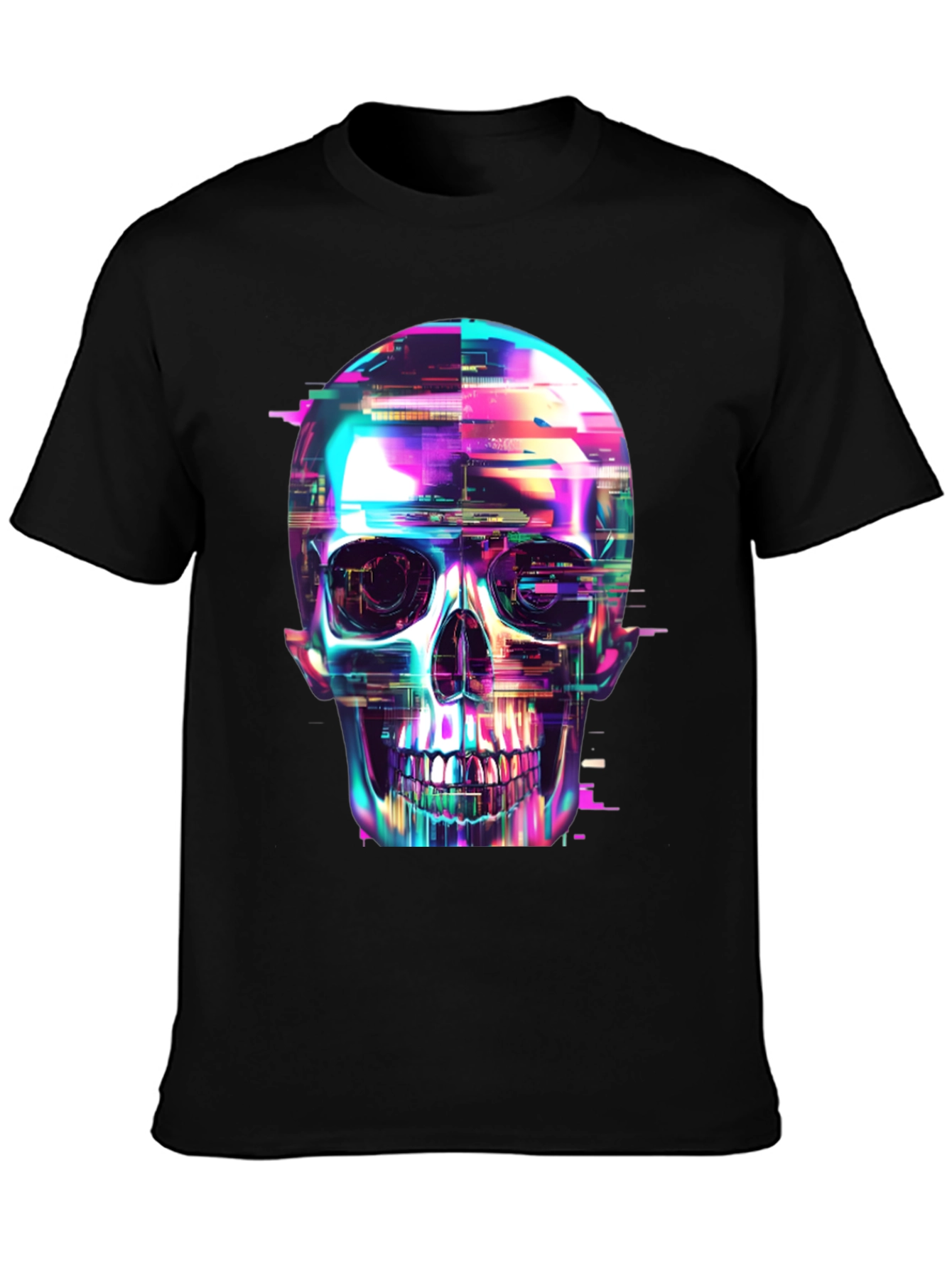 Cyberpunk Skull Graphic Tee - Black Cotton T-Shirt