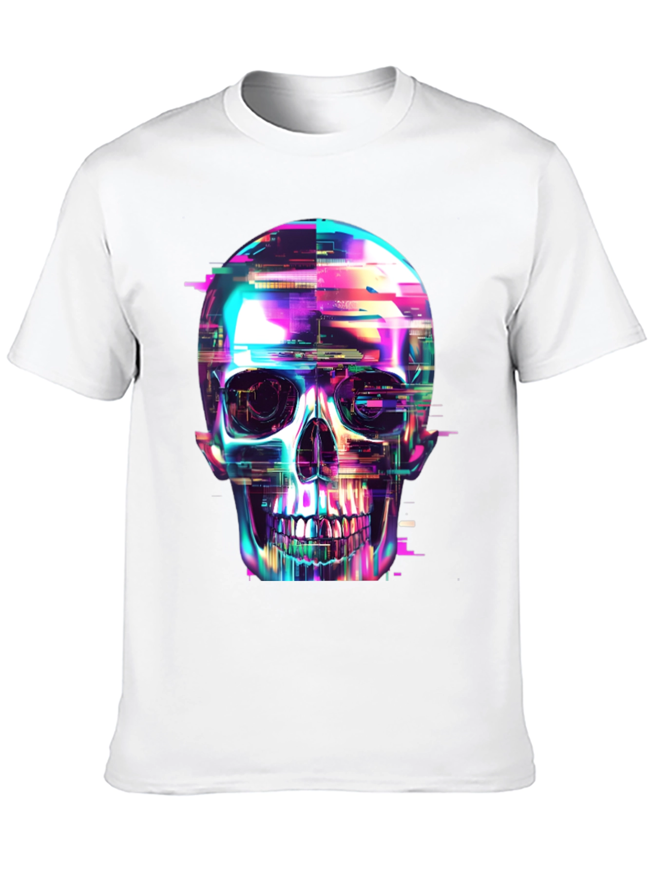 Cyberpunk Skull Graphic Tee - Black Cotton T-Shirt