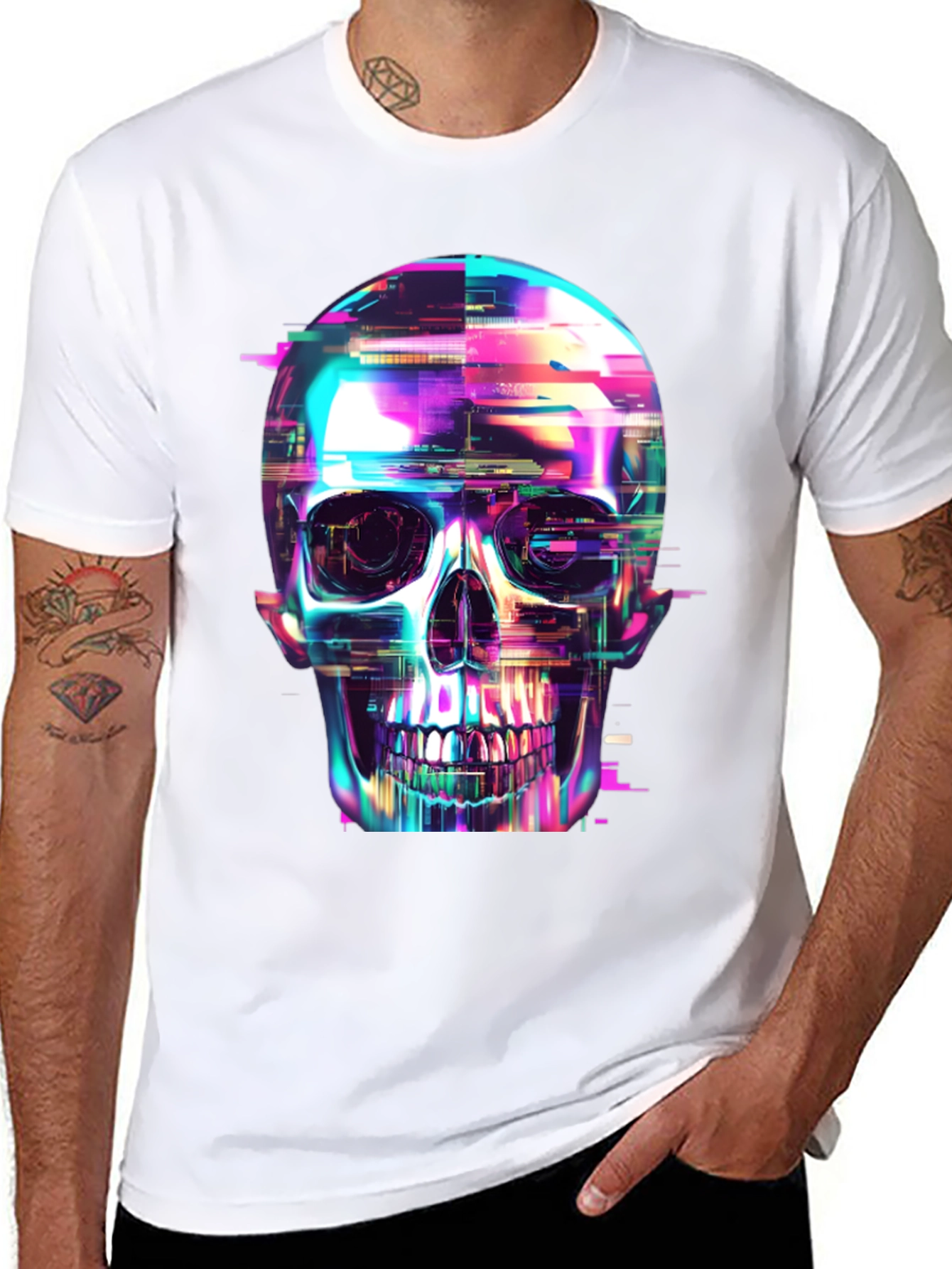 Cyberpunk Skull Graphic Tee - Black Cotton T-Shirt