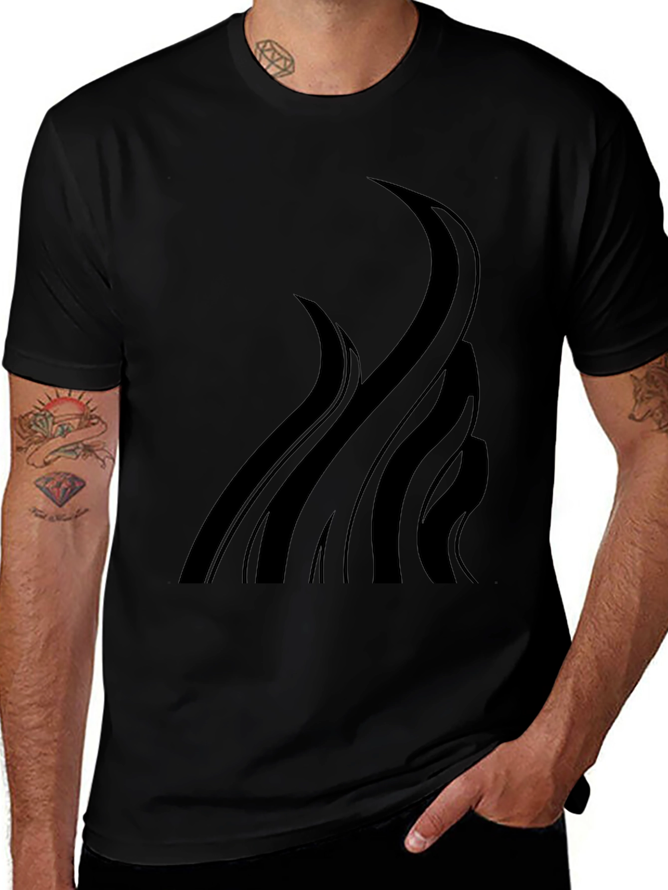 Black Graphic Tee - Abstract Tentacle Design