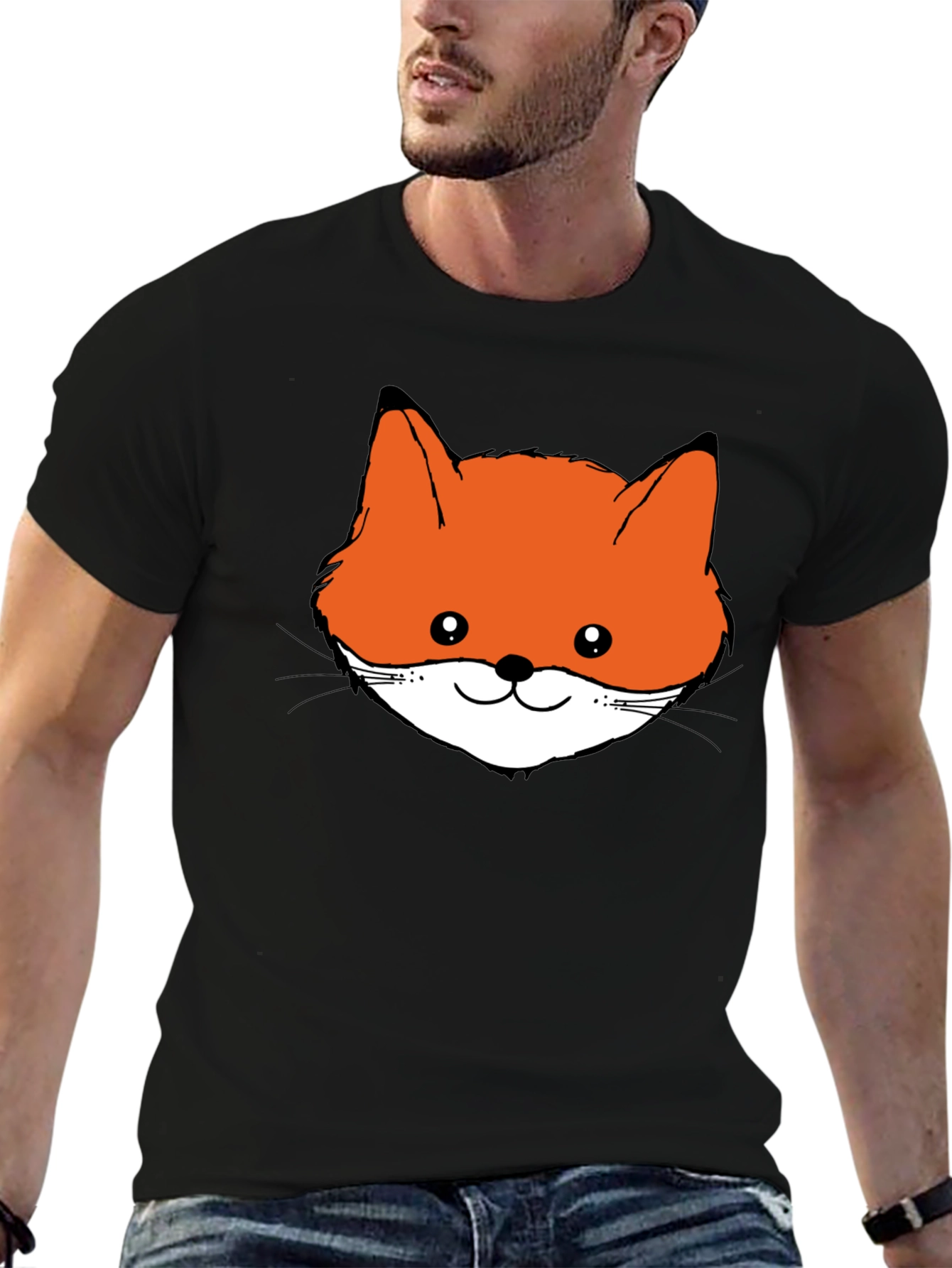 Fox Face Graphic Tee - Black Cotton T-Shirt