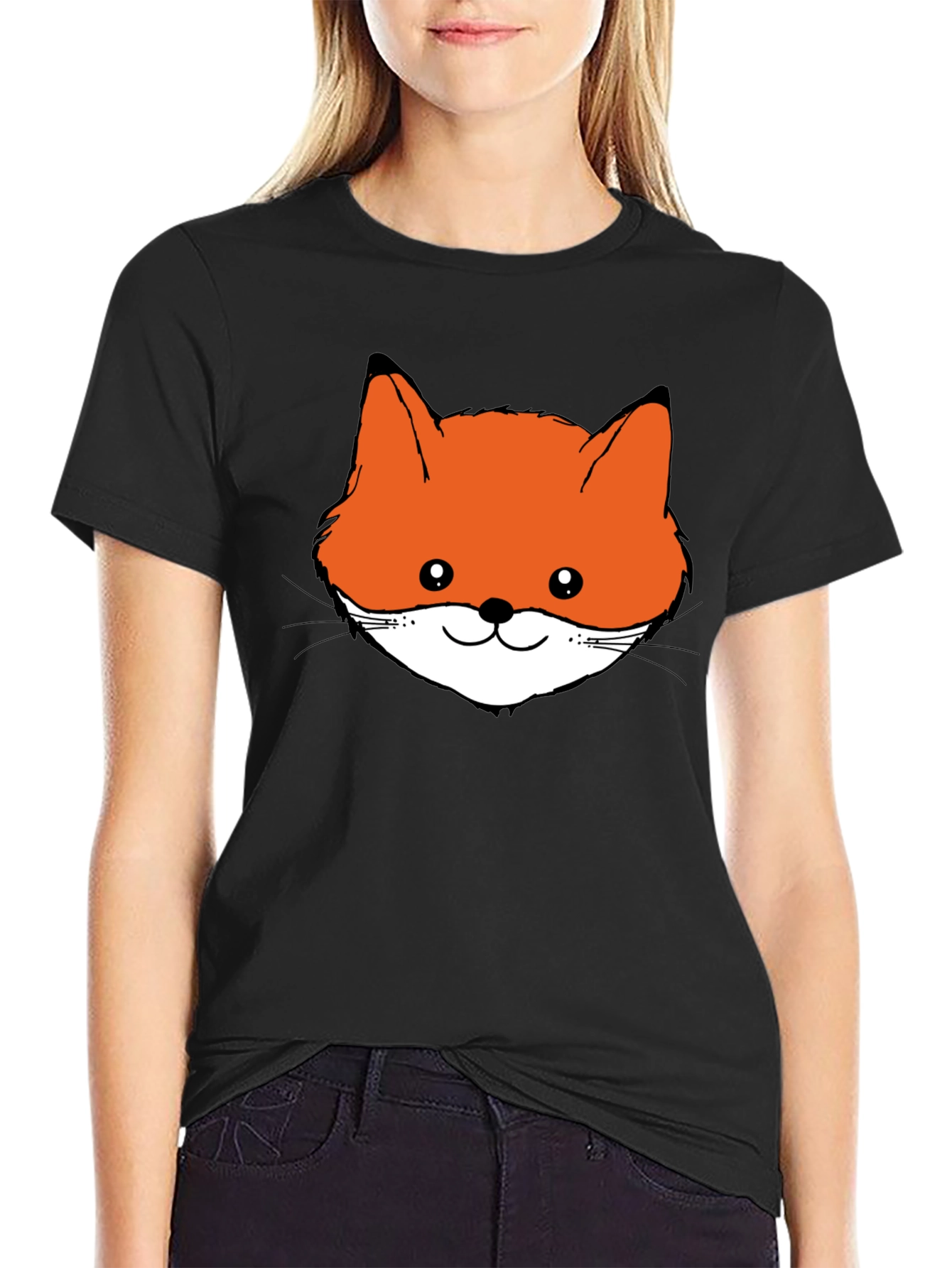 Fox Face Graphic Tee - Black Cotton T-Shirt