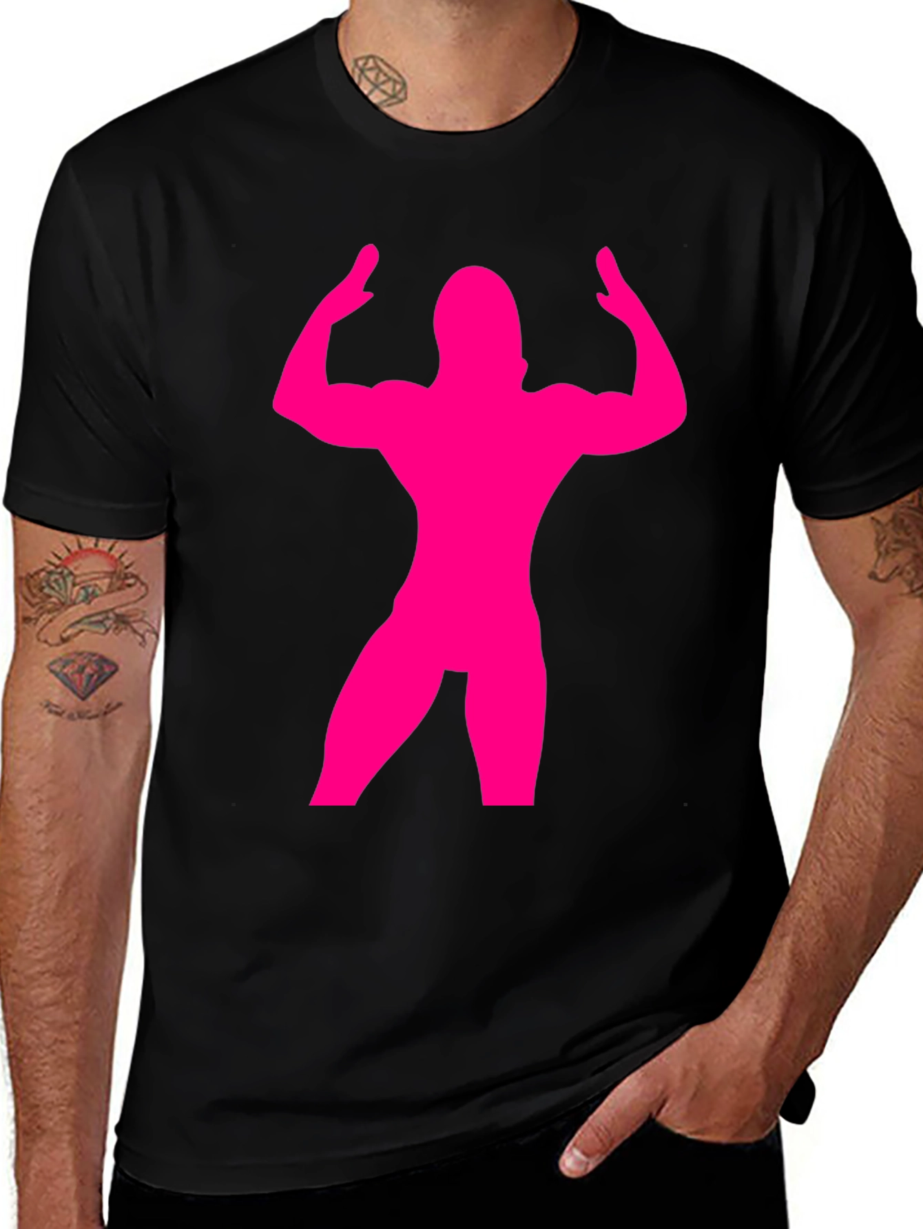 Muscle Man Silhouette T-Shirt - Bodybuilder Gym Tee