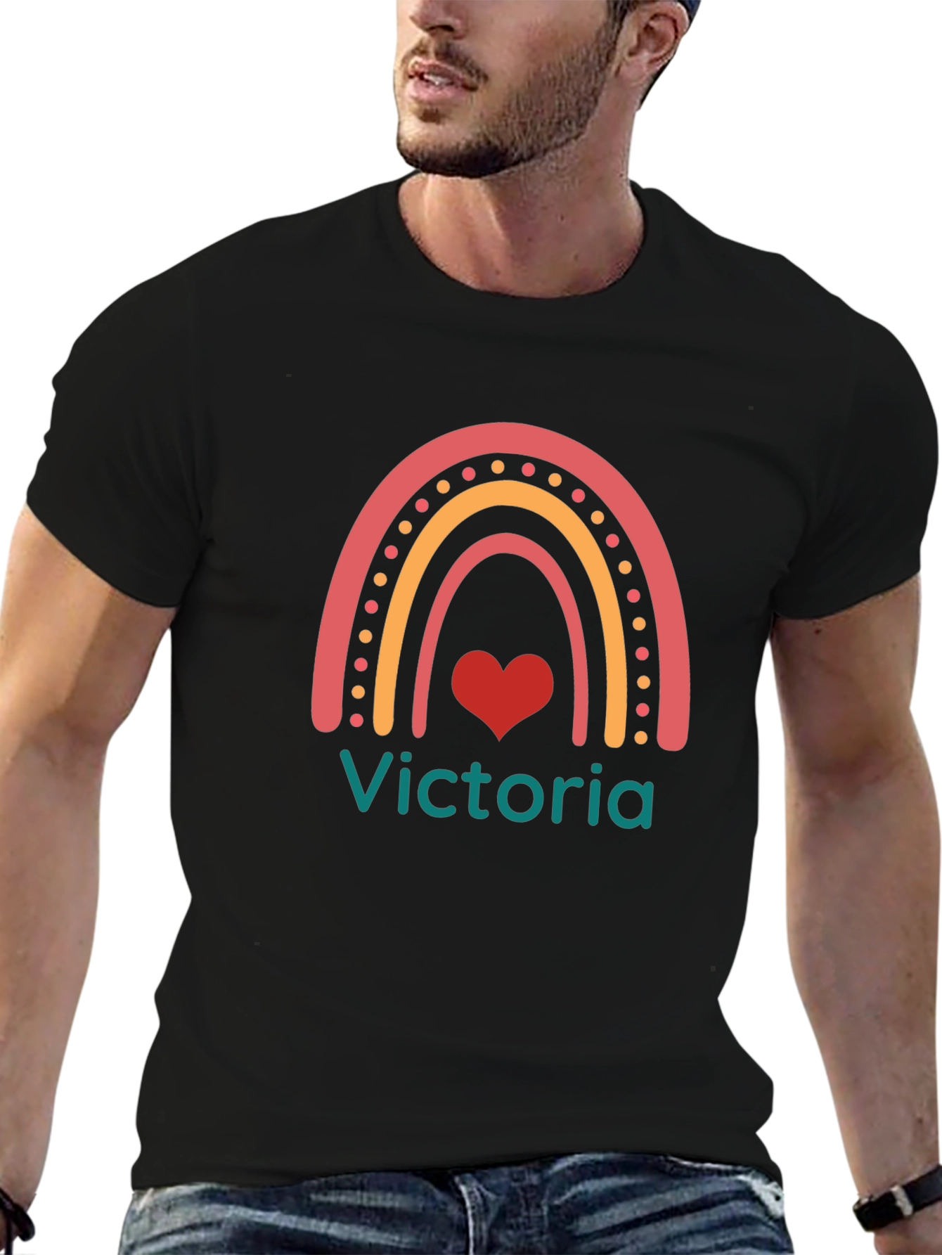 Victoria Rainbow Heart T-Shirt - Cute Personalized Tee