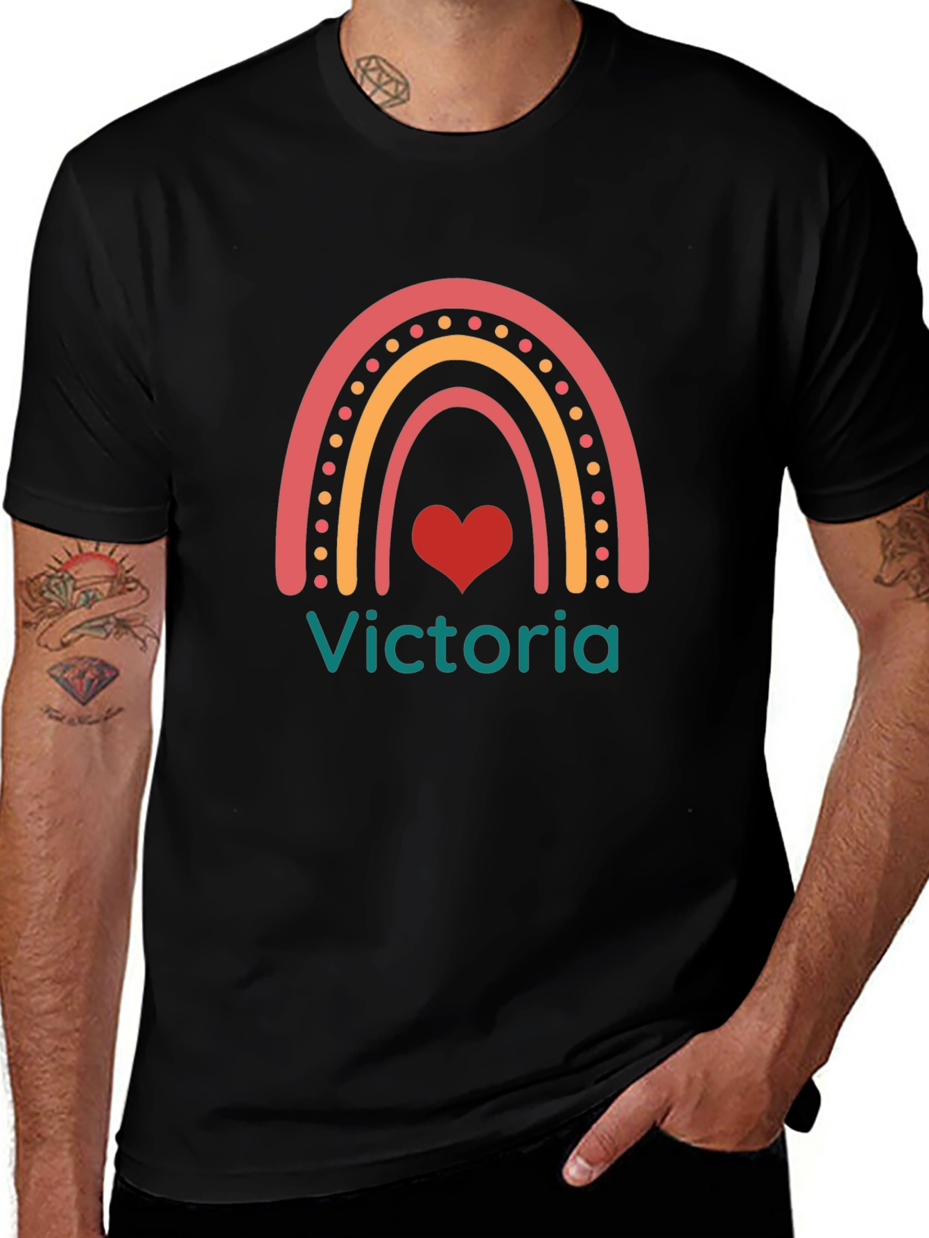 Victoria Rainbow Heart T-Shirt - Cute Personalized Tee