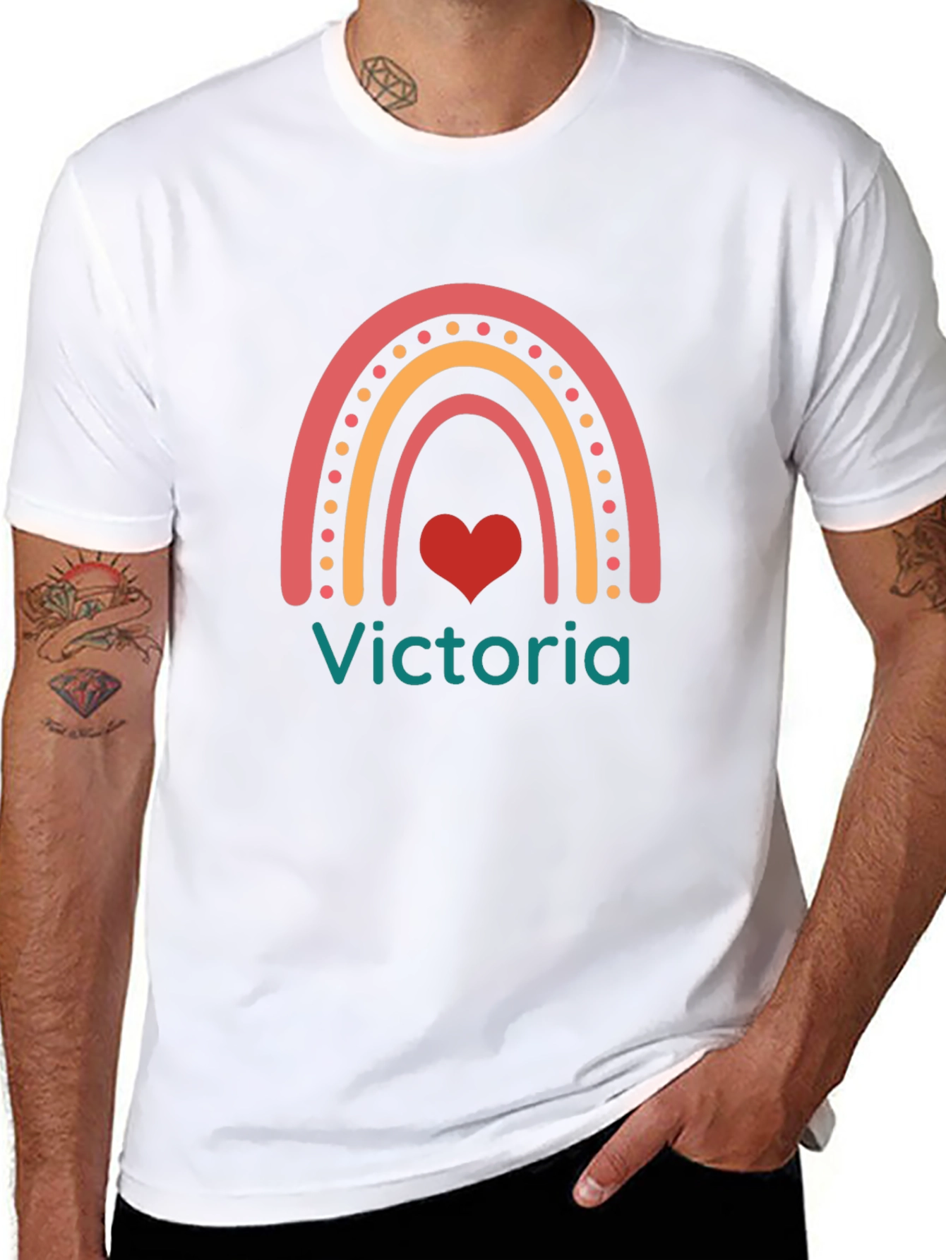 Victoria Rainbow Heart T-Shirt - Cute Personalized Tee