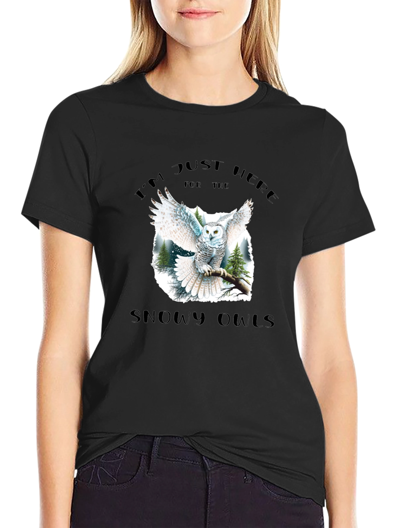 Snowy Owls Graphic Black T-Shirt