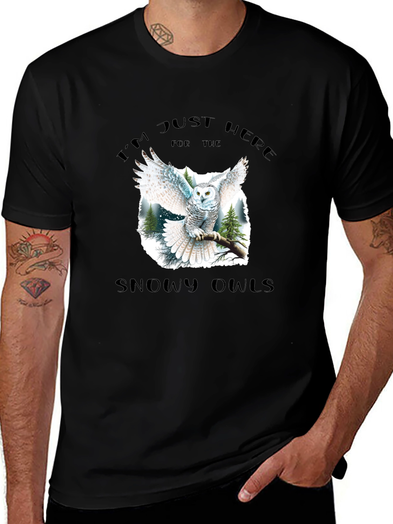 Snowy Owls Graphic Black T-Shirt