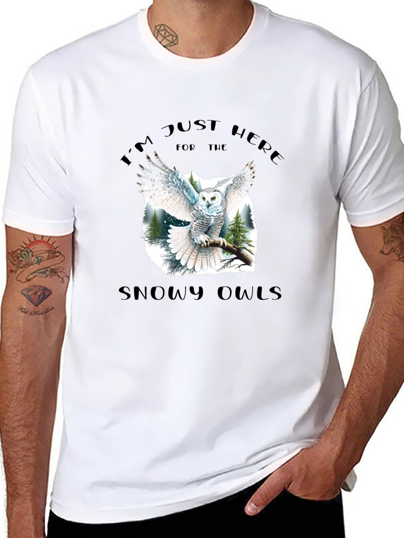 Snowy Owls Graphic Black T-Shirt