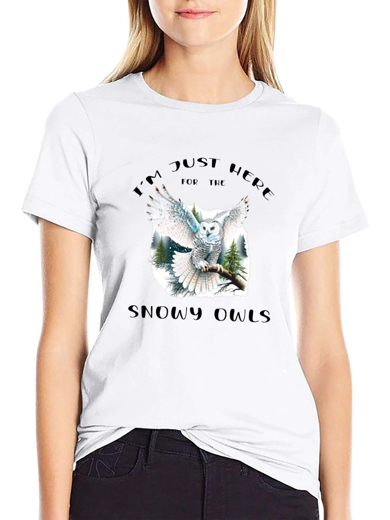Snowy Owls Graphic Black T-Shirt