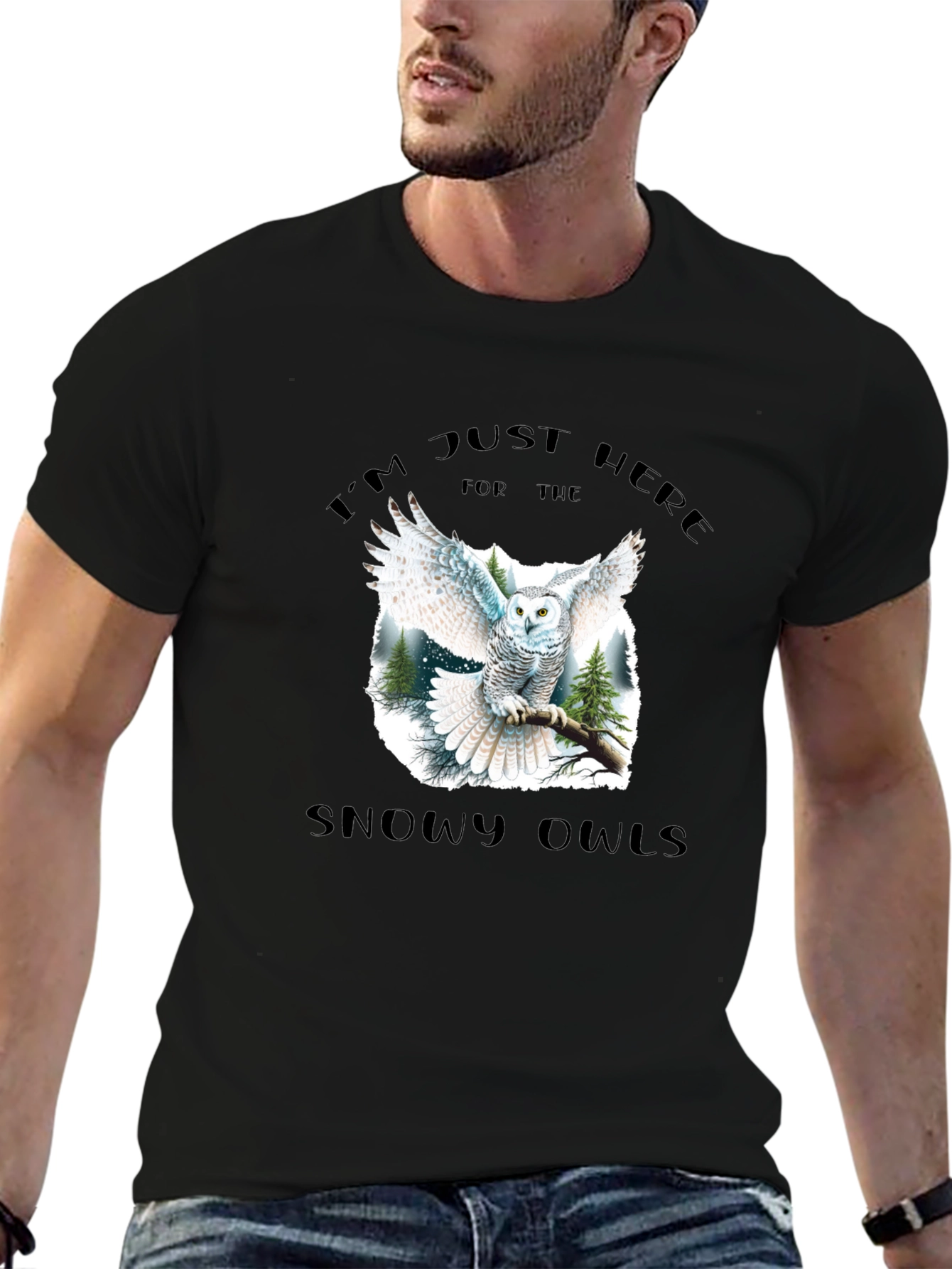 Snowy Owls Graphic Black T-Shirt