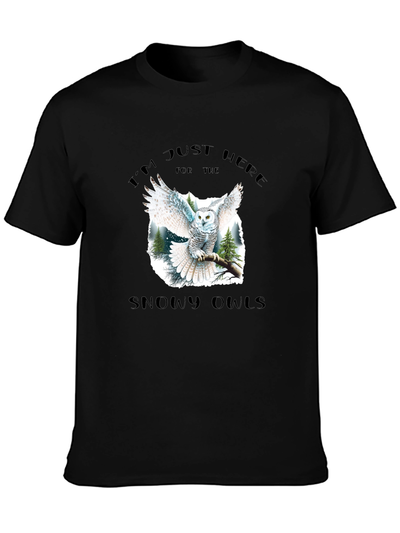 Snowy Owls Graphic Black T-Shirt