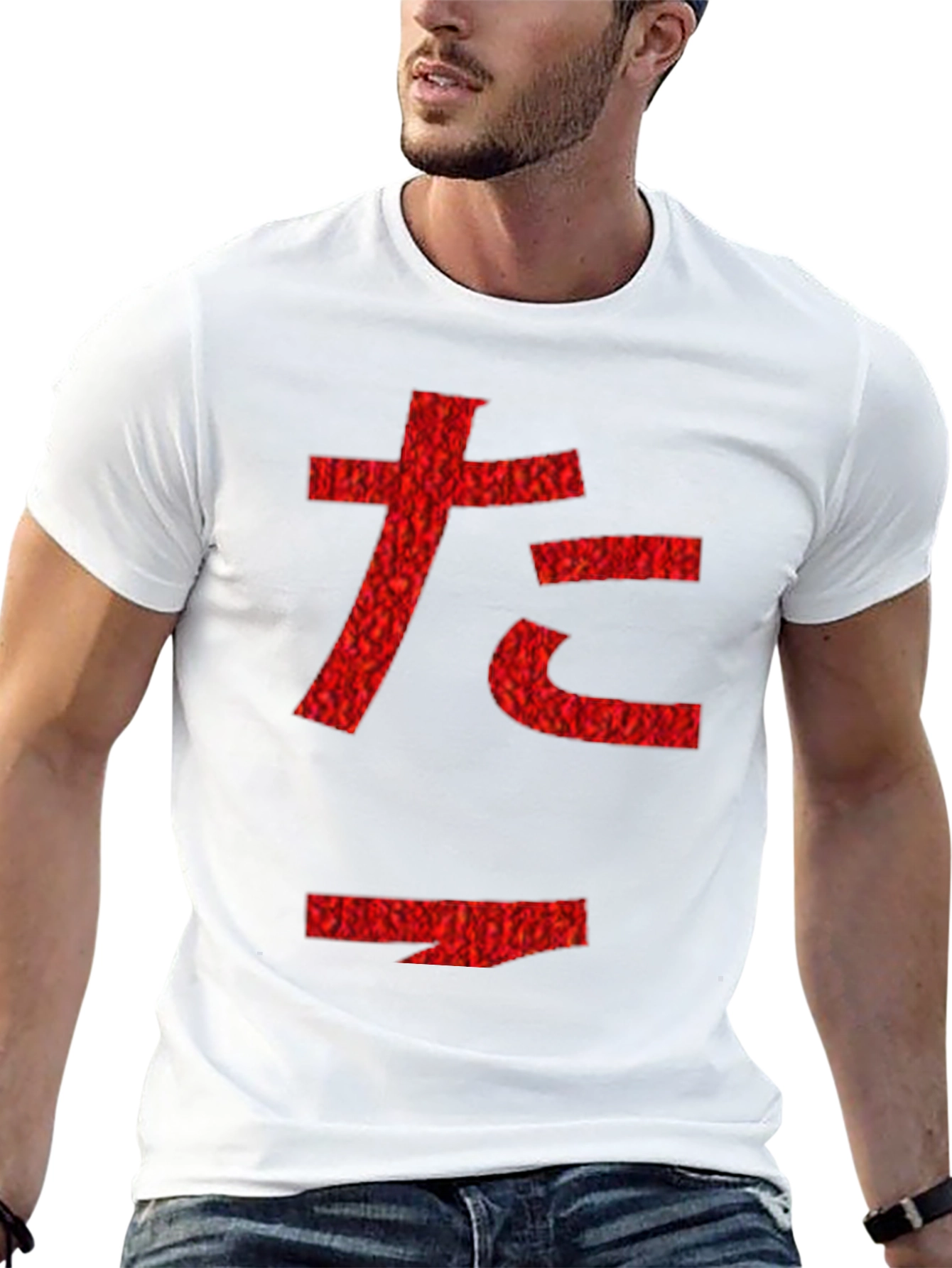 Red Japanese Character Graphic Black T-Shirt
