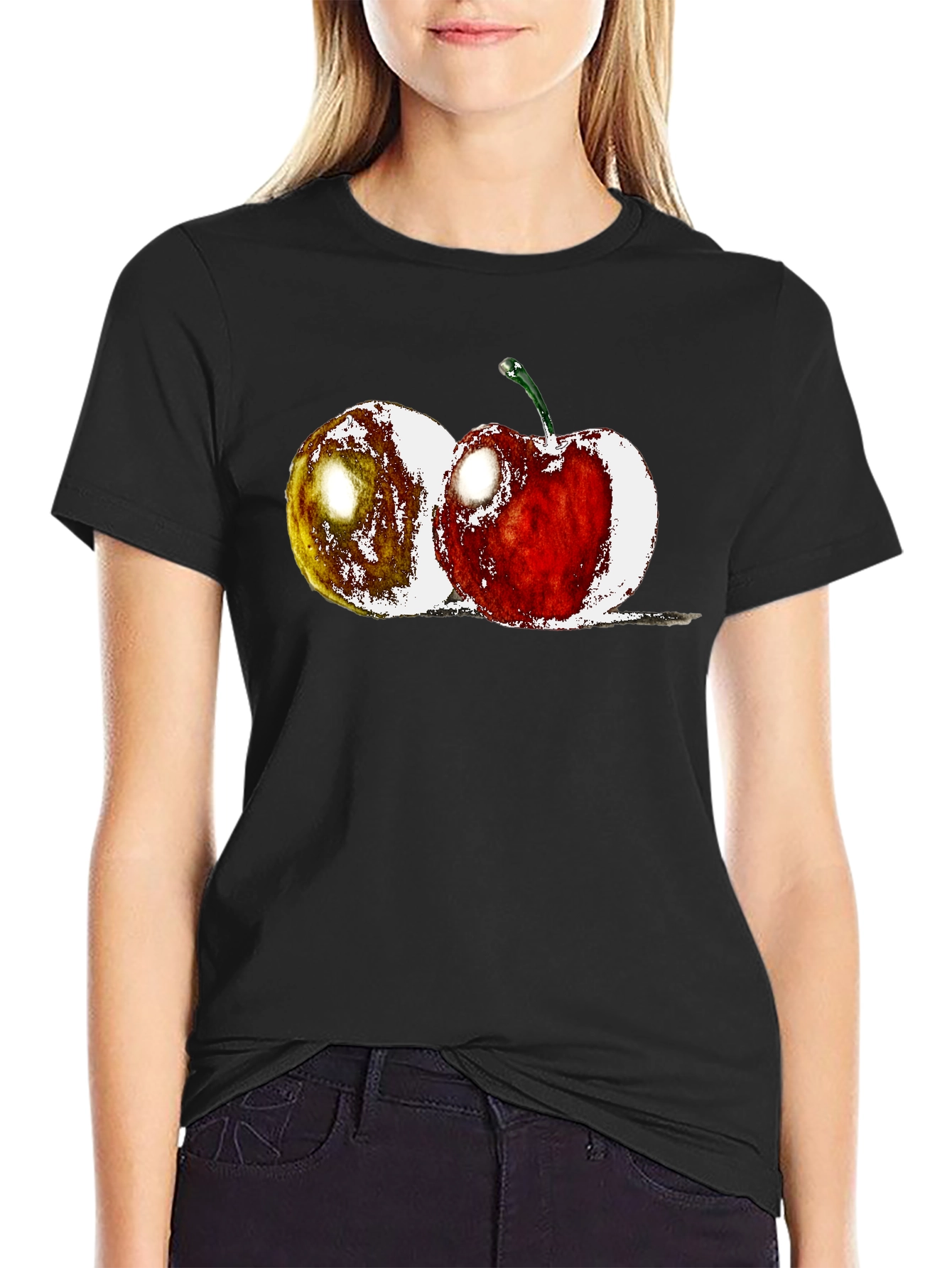 Fruit Print Black Crew Neck T-Shirt