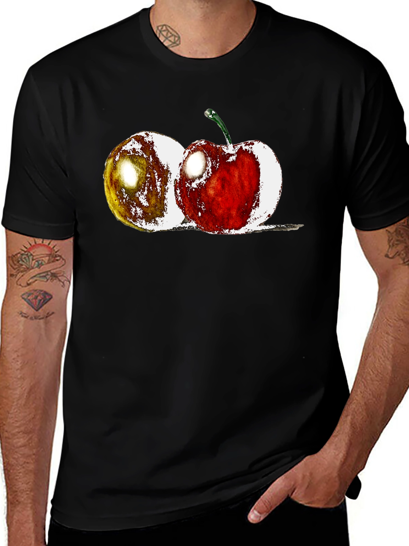 Fruit Print Black Crew Neck T-Shirt