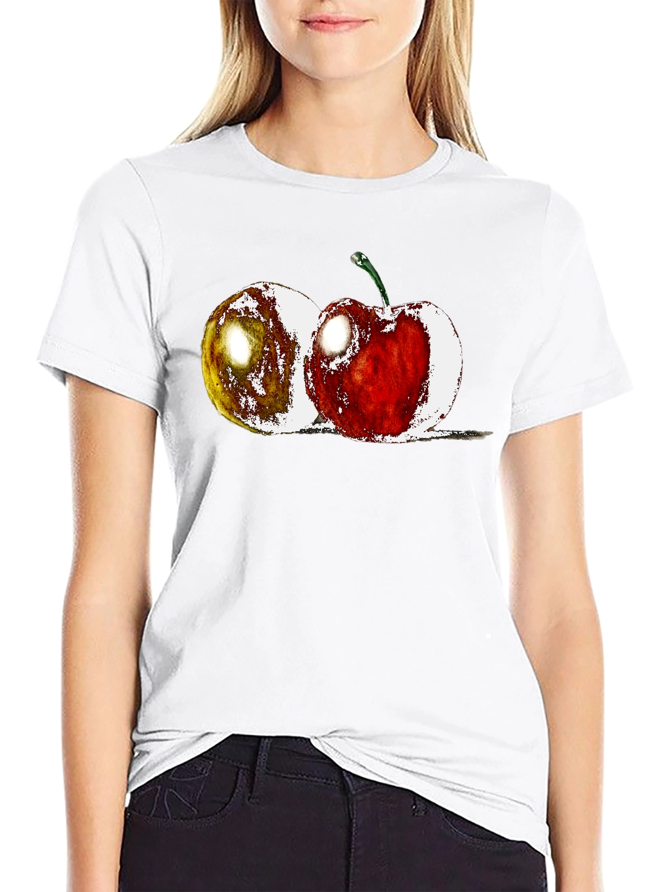 Fruit Print Black Crew Neck T-Shirt