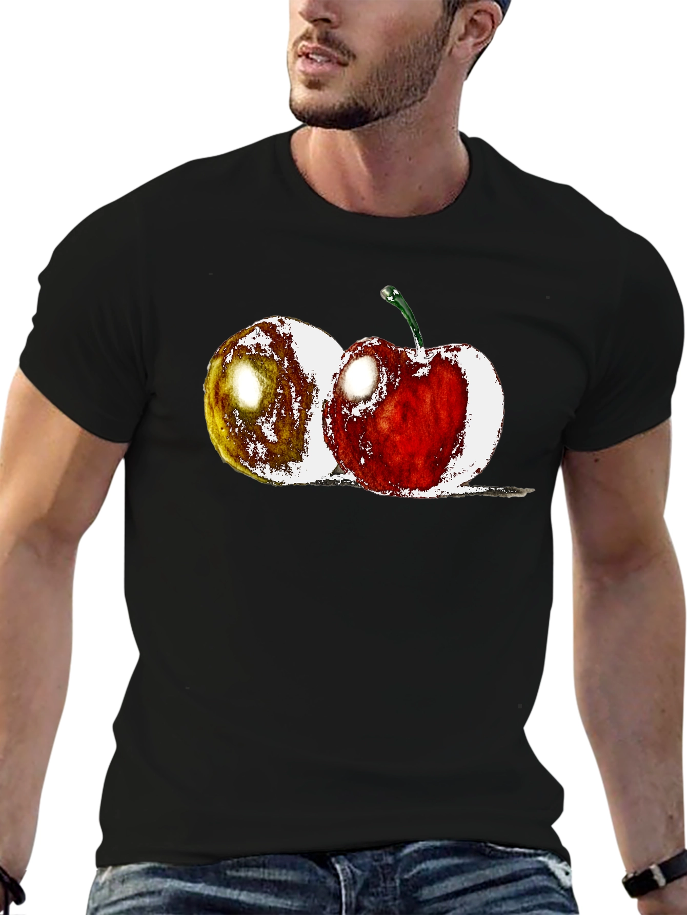 Fruit Print Black Crew Neck T-Shirt