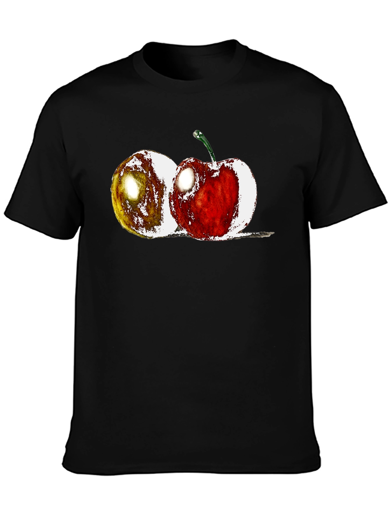 Fruit Print Black Crew Neck T-Shirt