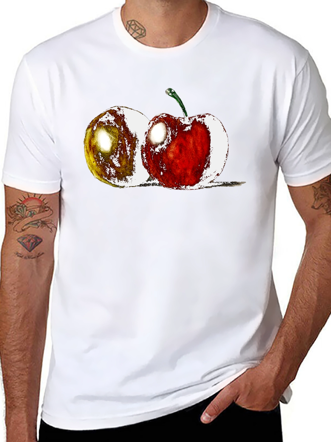 Fruit Print Black Crew Neck T-Shirt