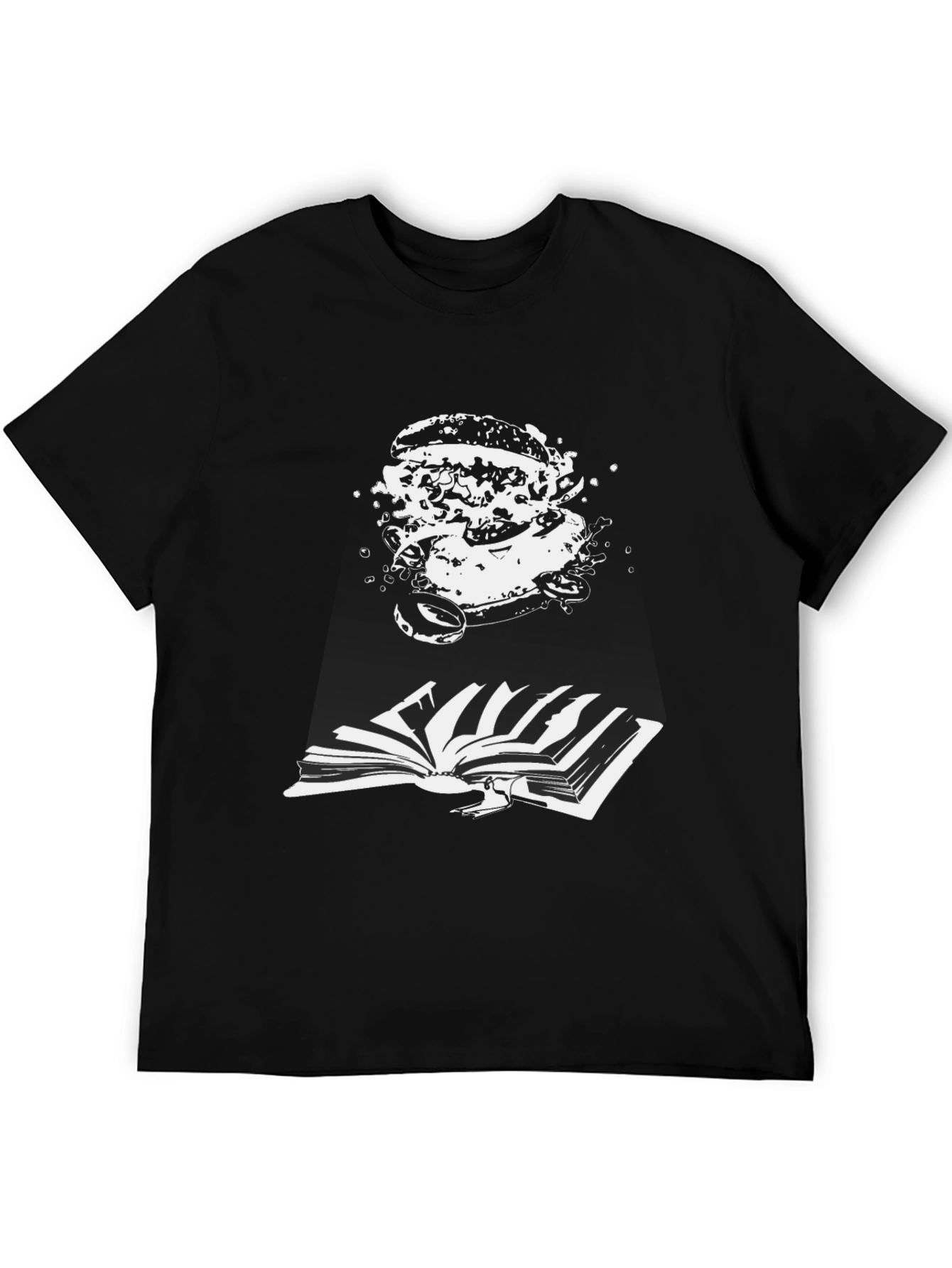 Black Graphic Tee - Burger & Book Design