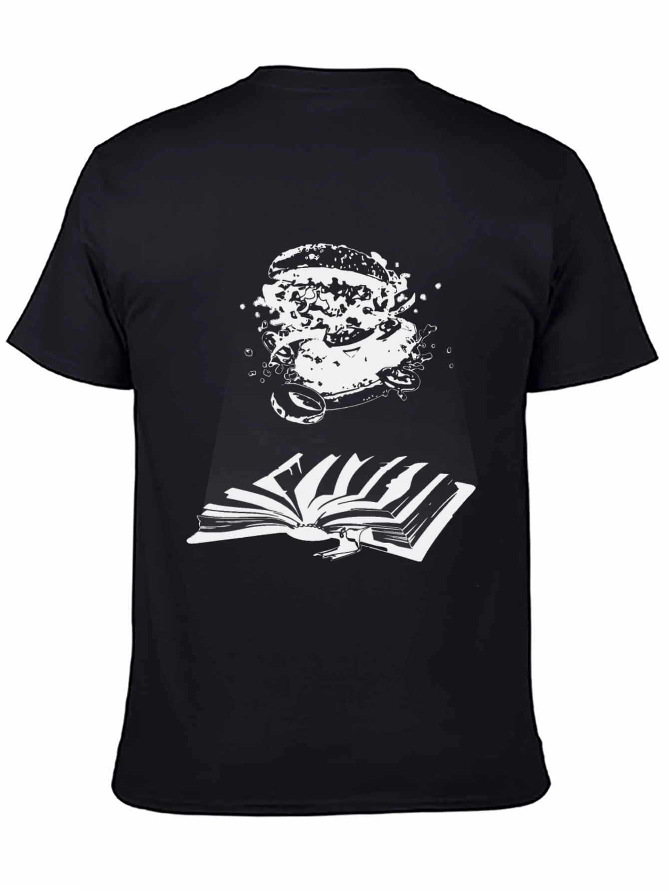 Black Graphic Tee - Burger & Book Design