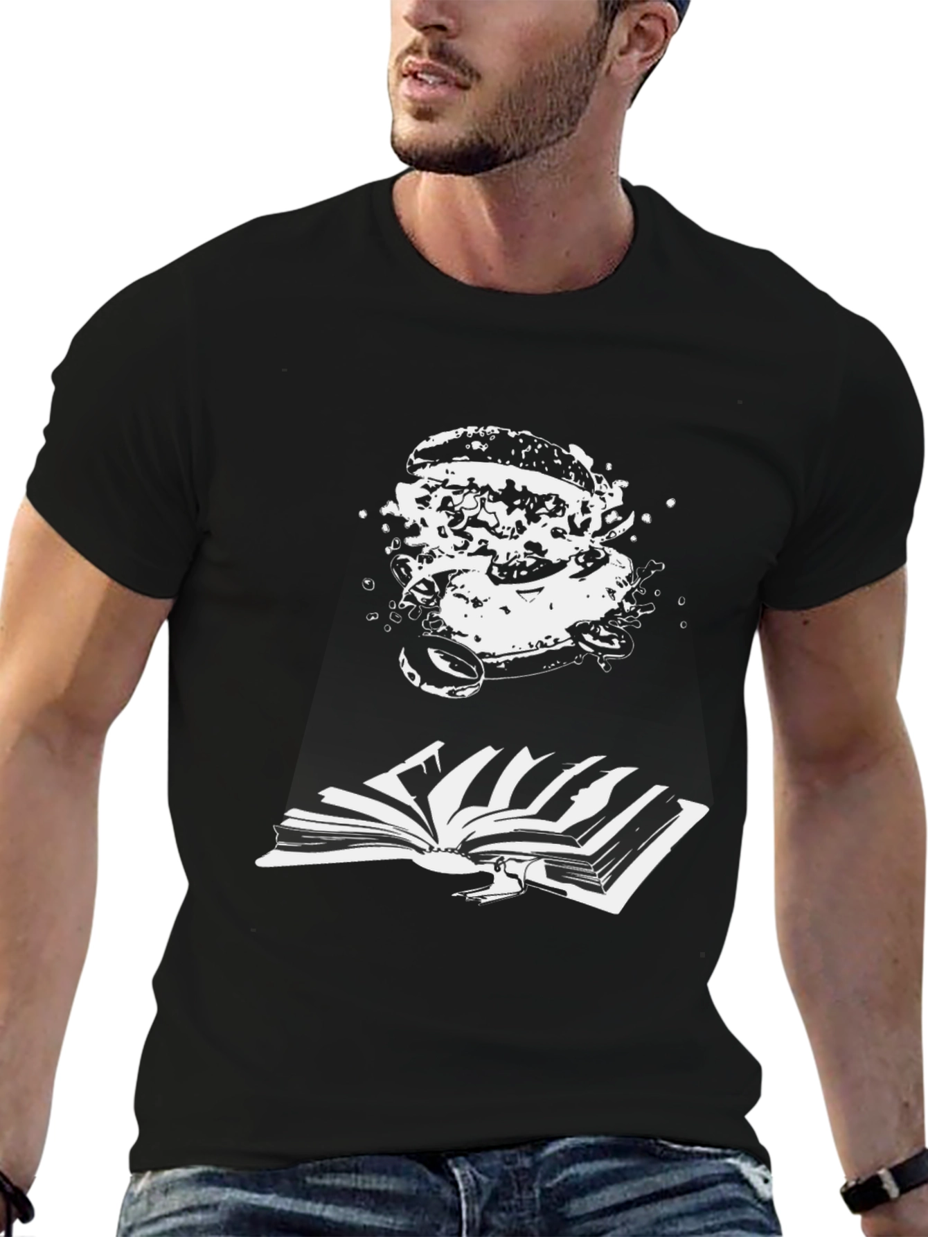 Black Graphic Tee - Burger & Book Design