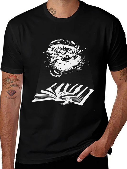 Black Graphic Tee - Burger & Book Design