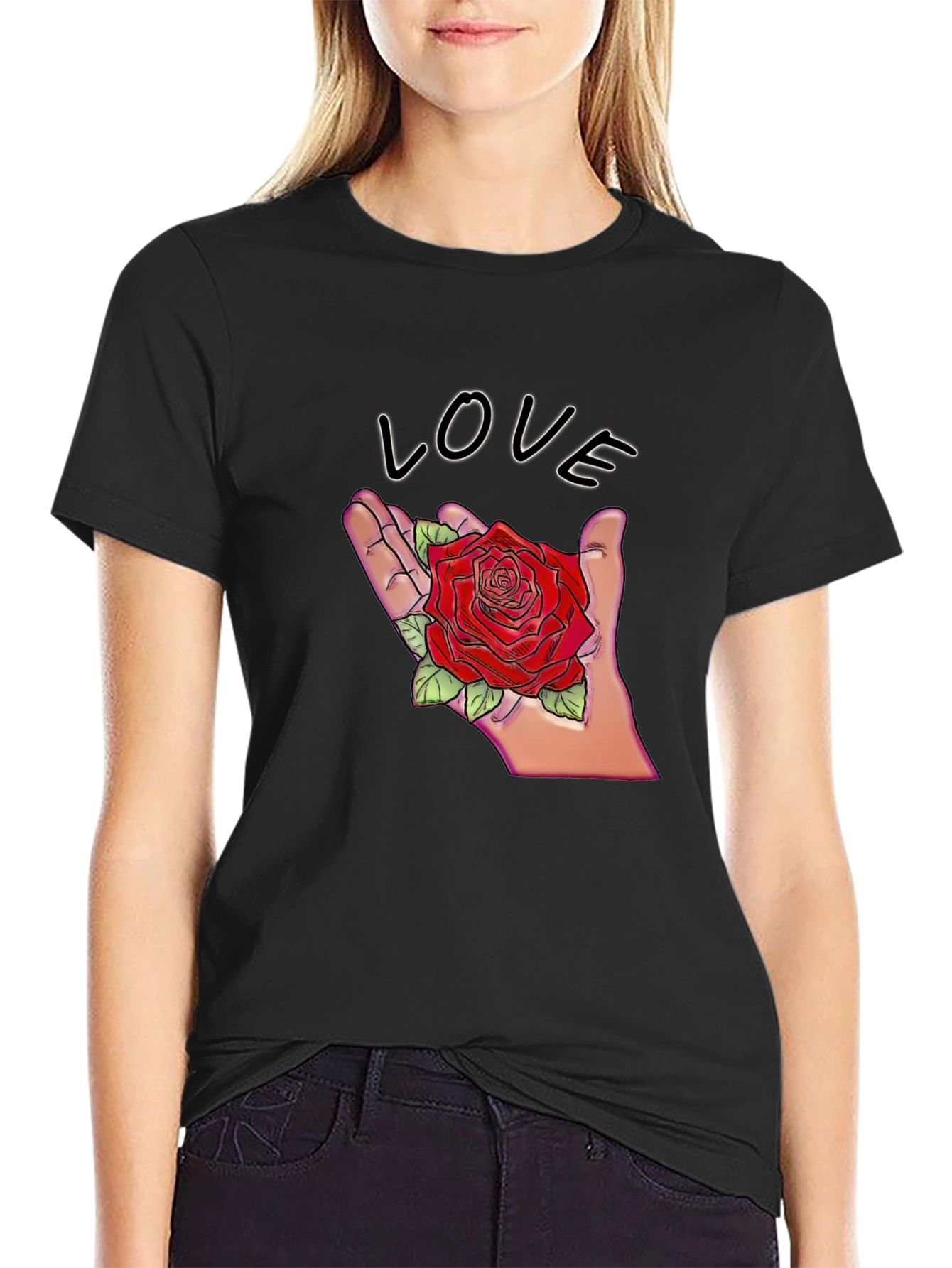 Love Rose Graphic T-Shirt - Romantic Design
