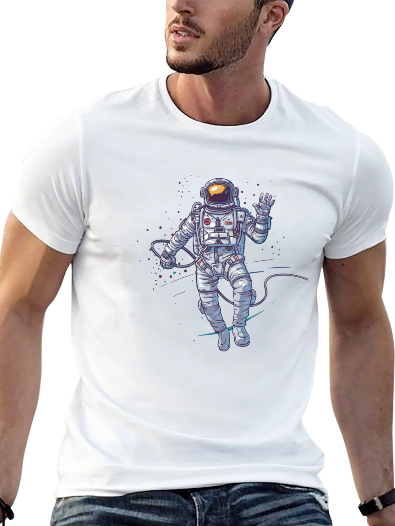 Astronaut Graphic Print T-Shirt - Black