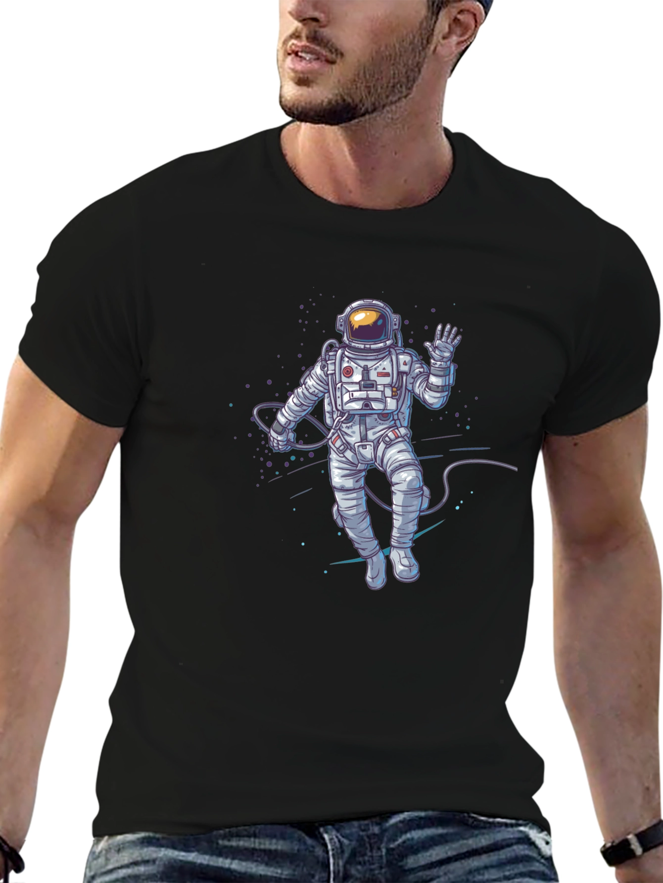 Astronaut Graphic Print T-Shirt - Black