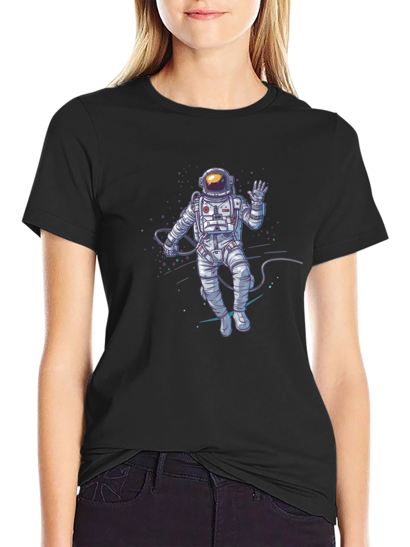 Astronaut Graphic Print T-Shirt - Black