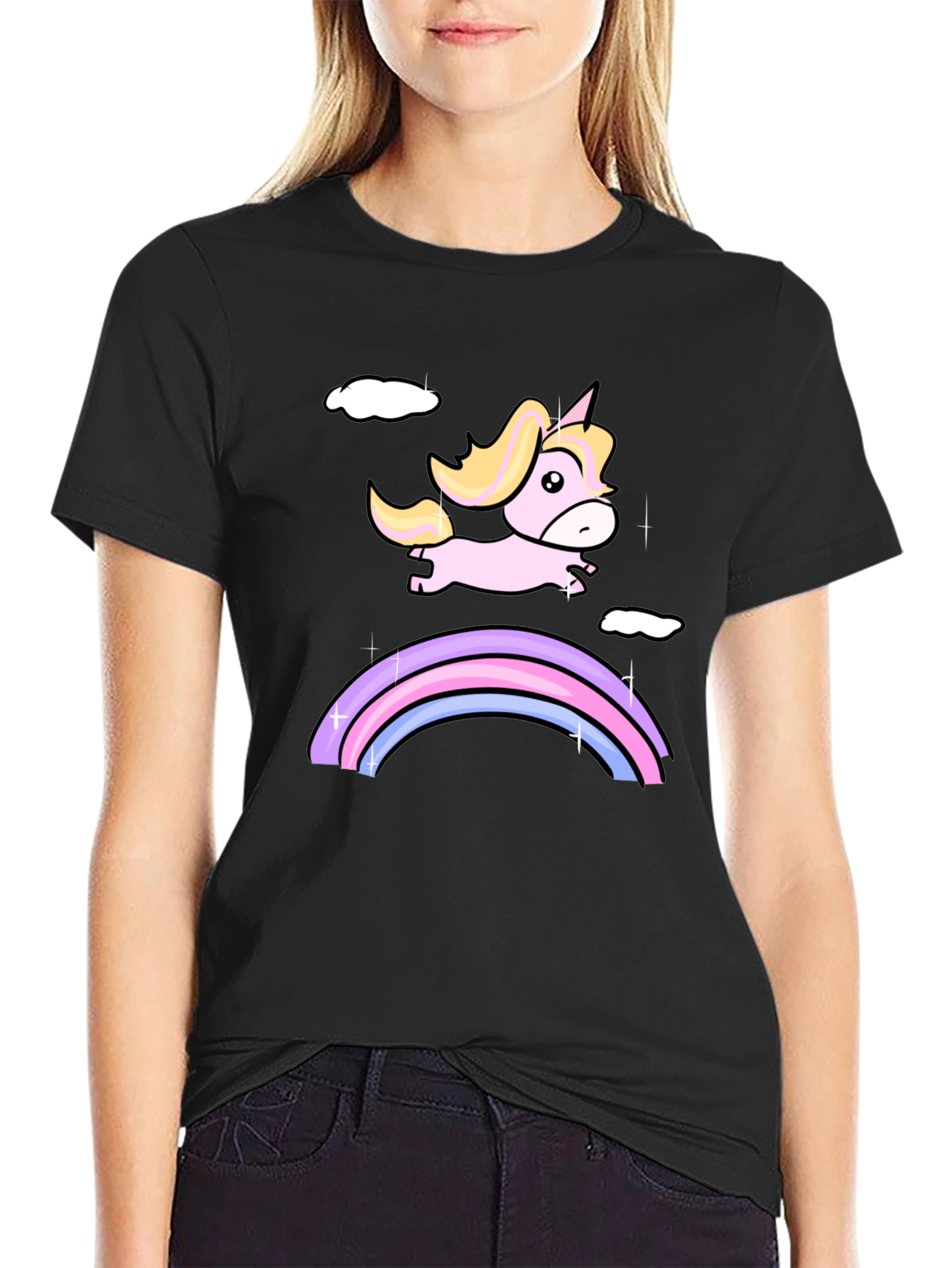 Unicorn Rainbow Black T-Shirt