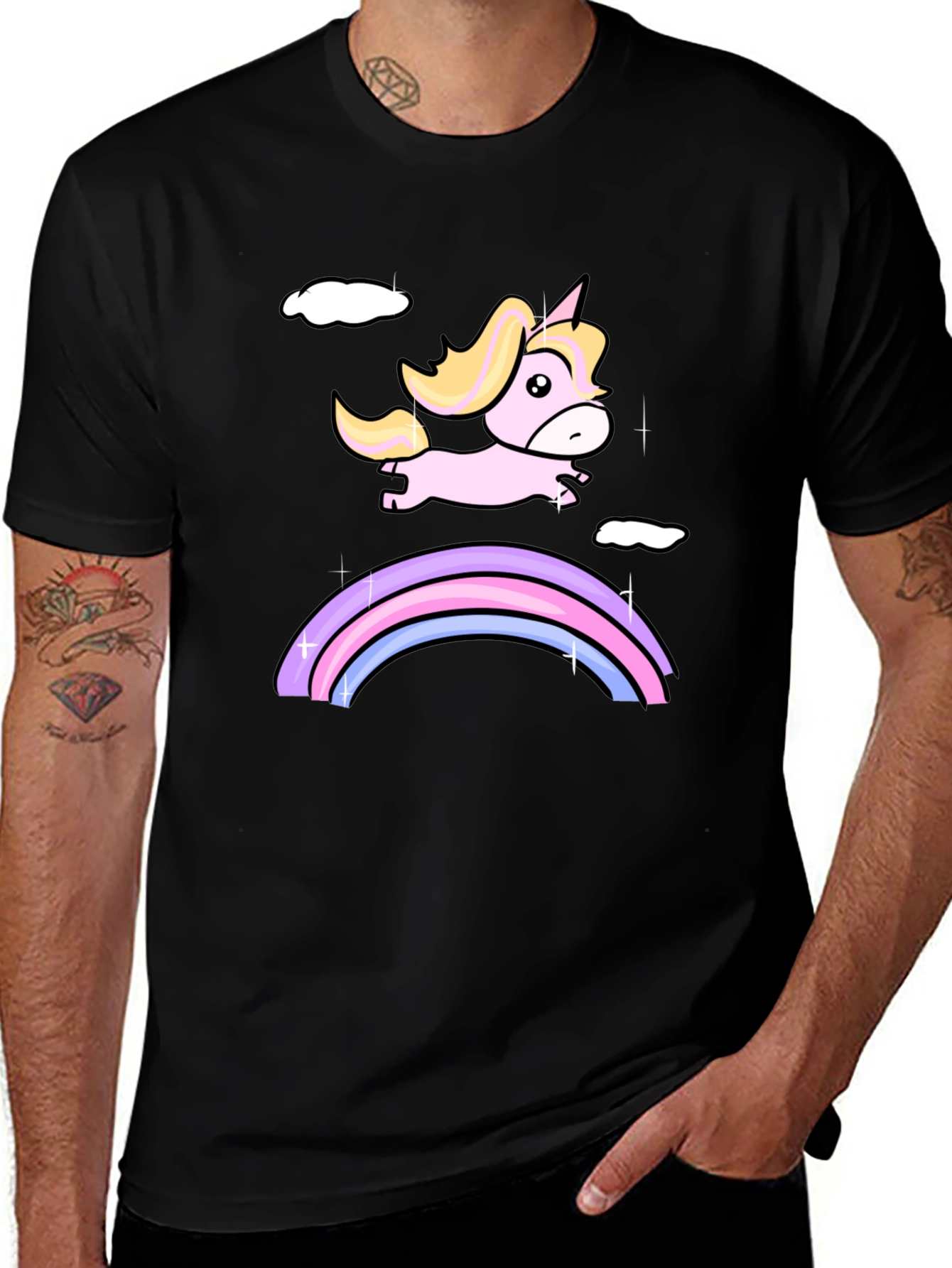 Unicorn Rainbow Black T-Shirt