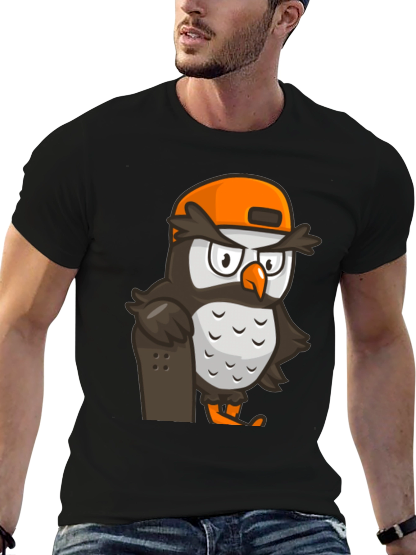 Cool Owl Skater Graphic Tee - Black