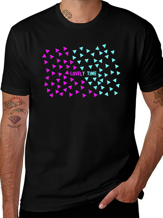 Lovely Time Triangle Graphic Black T-Shirt